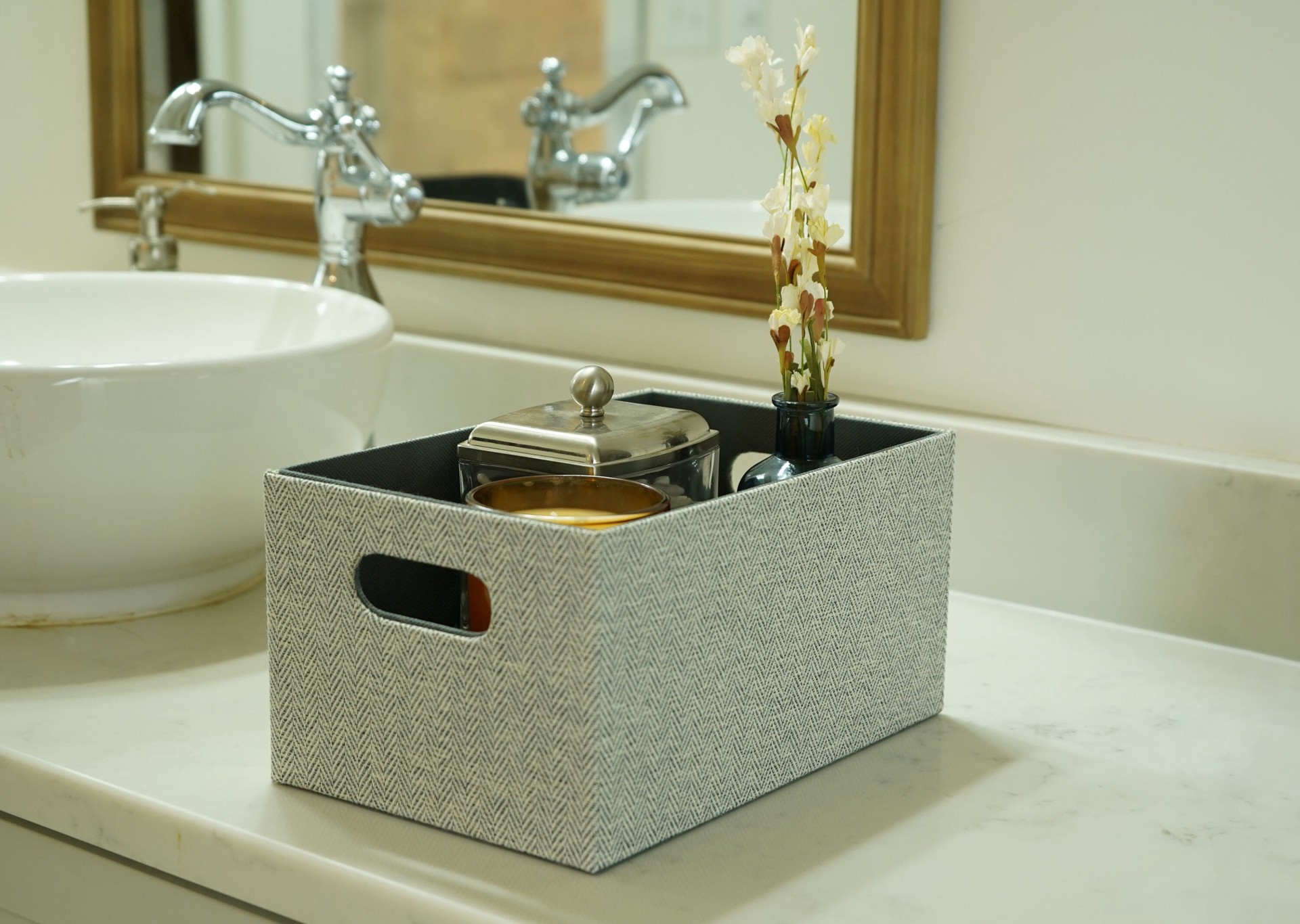 slide 5 of 6, allen + roth ( 7-in W x 5.5-in H x 10.75-in D ) Gray Fabric Bin, 1 ct