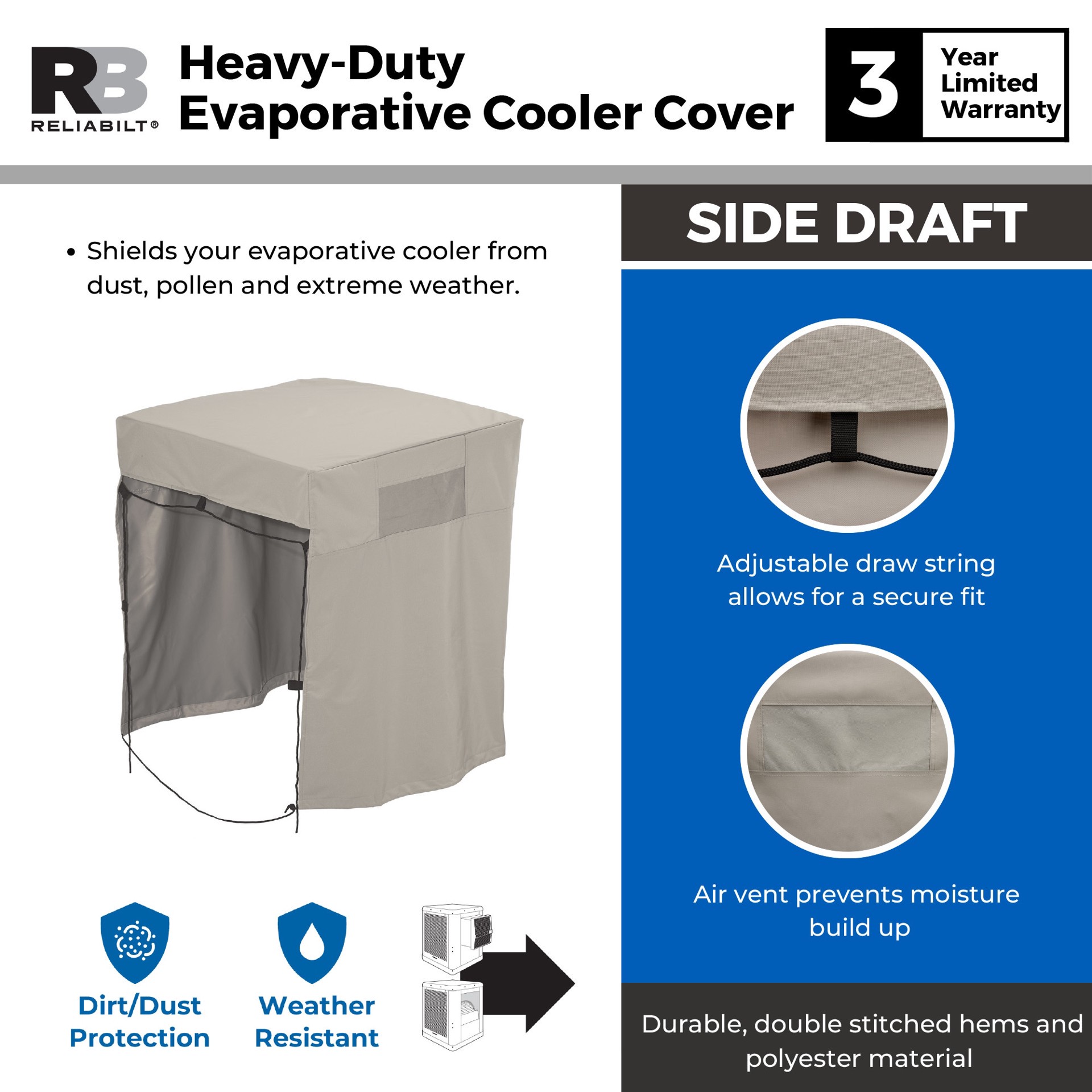 slide 6 of 6, RELIABILT 34-in x 34-in x 36-in Polyester Evaporative Cooler Cover, 1 ct