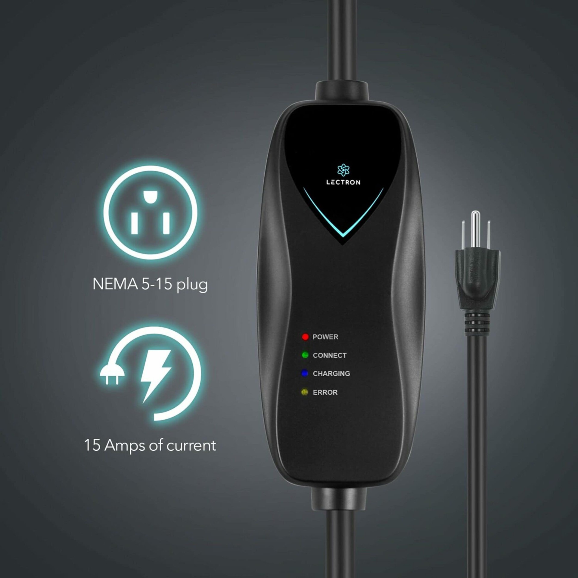 slide 2 of 6, Lectron Level 1 NEMA 15-15p Plug In EV Electric Vehicle Charging Station-up to 15 Amps/ 120-Volts with 21-ft Cable, 1 ct