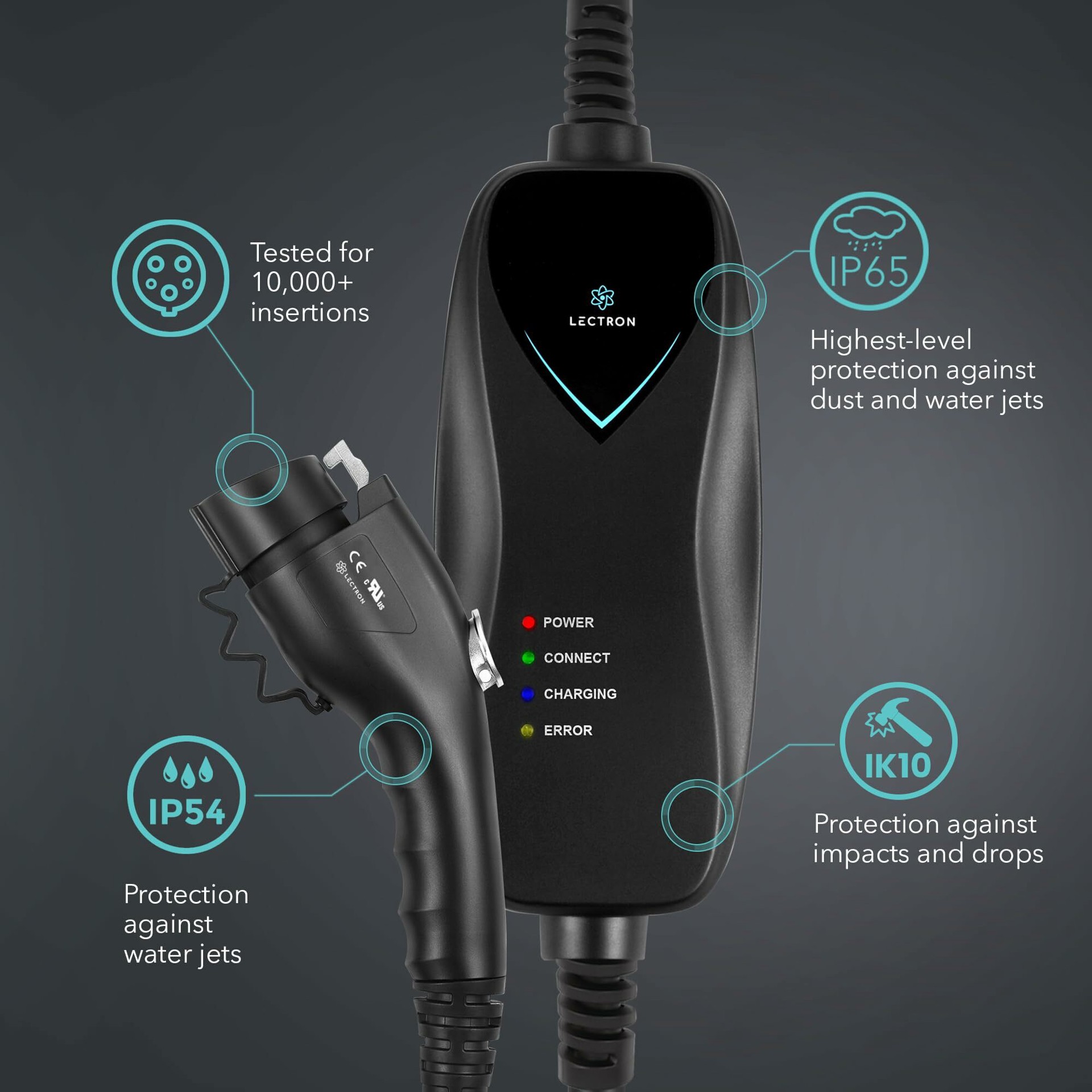 slide 5 of 6, Lectron Level 1 NEMA 15-15p Plug In EV Electric Vehicle Charging Station-up to 15 Amps/ 120-Volts with 21-ft Cable, 1 ct