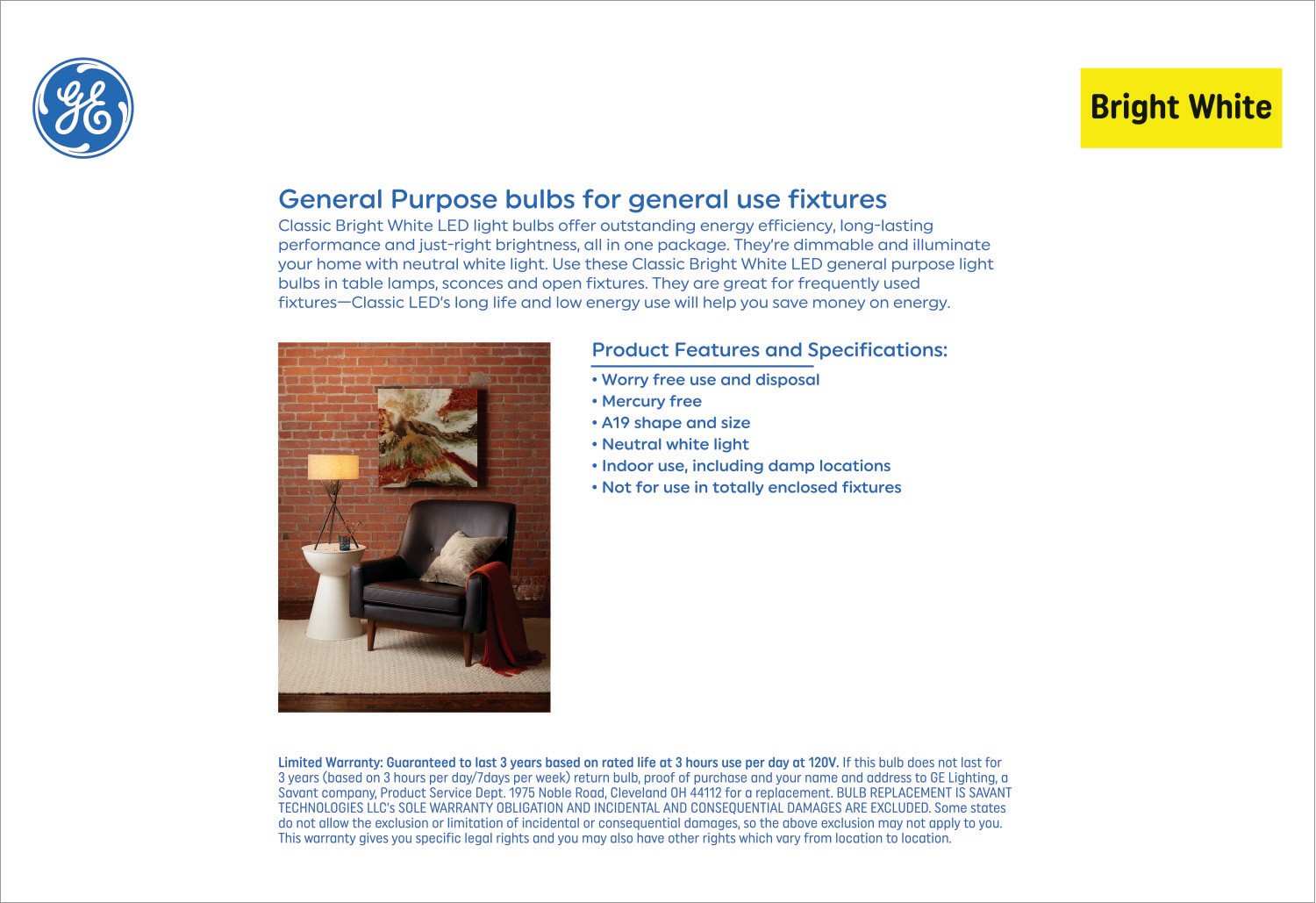 slide 4 of 6, GE Classic 60 -Watt EQ A19 Bright white Medium base (E-26) Dimmable LED General purpose Light Bulb 8 -Pack, 1 ct