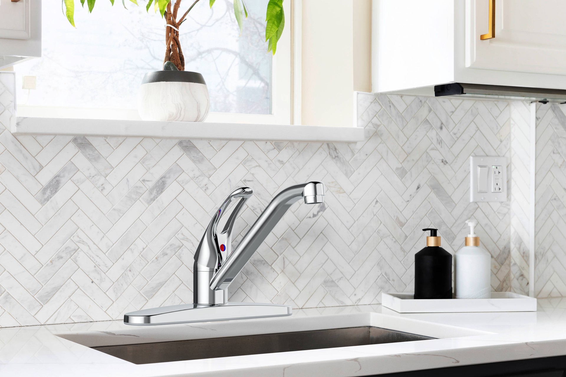 slide 5 of 6, Project Source Wakebridge Polished chrome Single Handle Deck-mount Kitchen Faucet (Includes Deck Plate), 1 ct