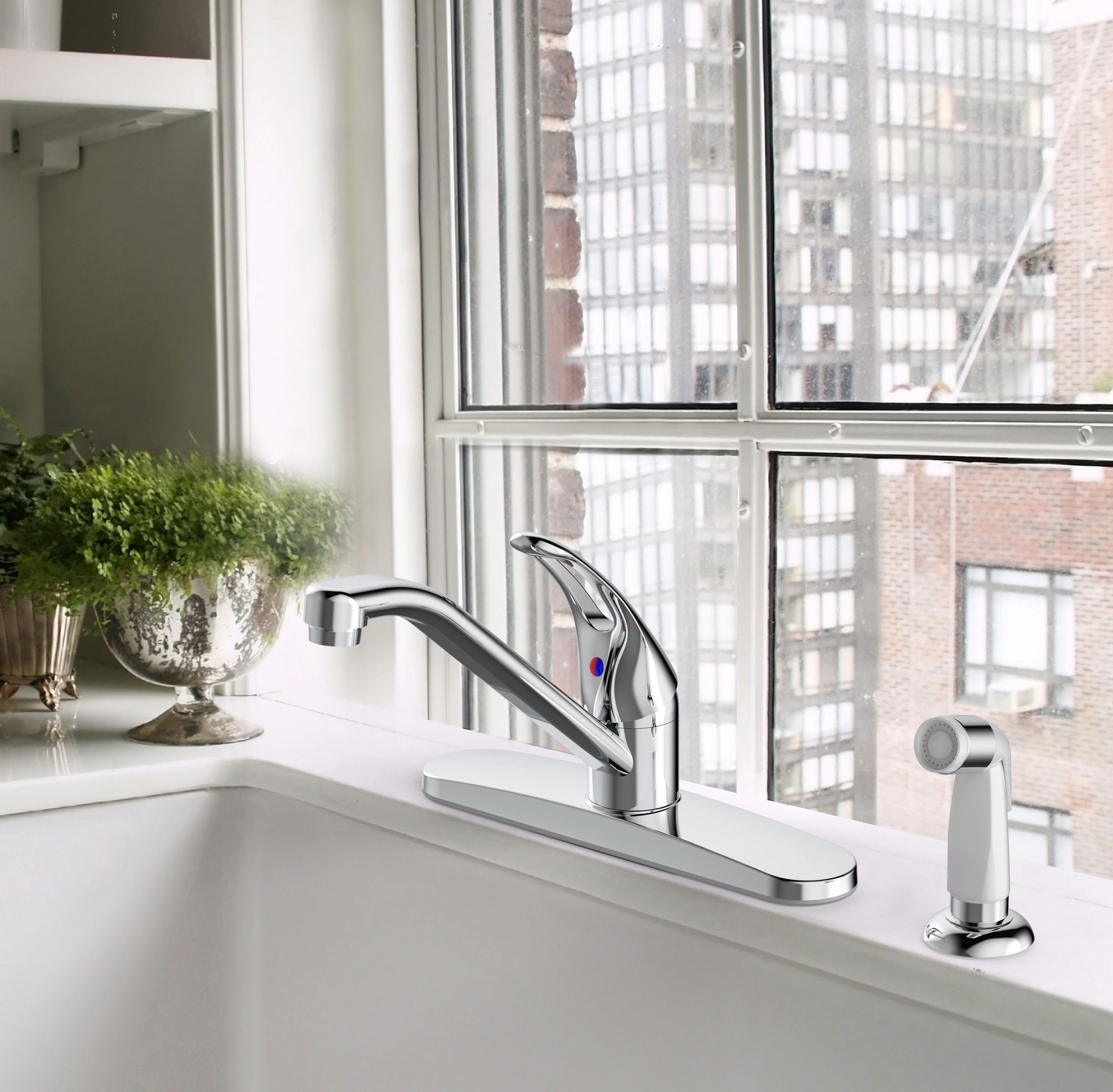 slide 3 of 5, Project Source Wakebridge Polished chrome Single Handle Deck-mount Kitchen Faucet (Includes Deck Plate) (Includes Side Sprayer), 1 ct