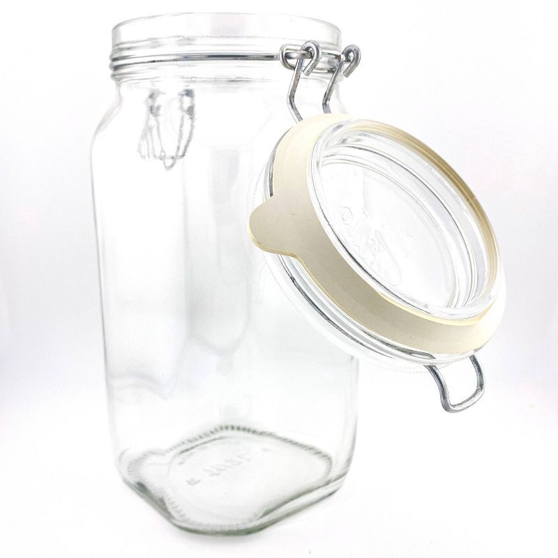slide 3 of 7, Bormioli Rocco Fido 50.75oz Glass Canning Jar: Clamp Jar, Hand Wash, Clear Glass, 3.4" Neck, 8.75" Height, 50.75 oz