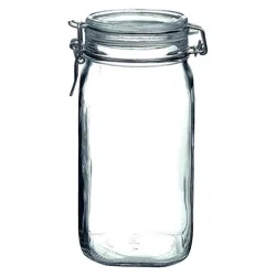 Bormioli Rocco Fido 50.75oz Glass Canning Jar: Clamp Jar, Hand Wash, Clear Glass, 3.4" Neck, 8.75" Height