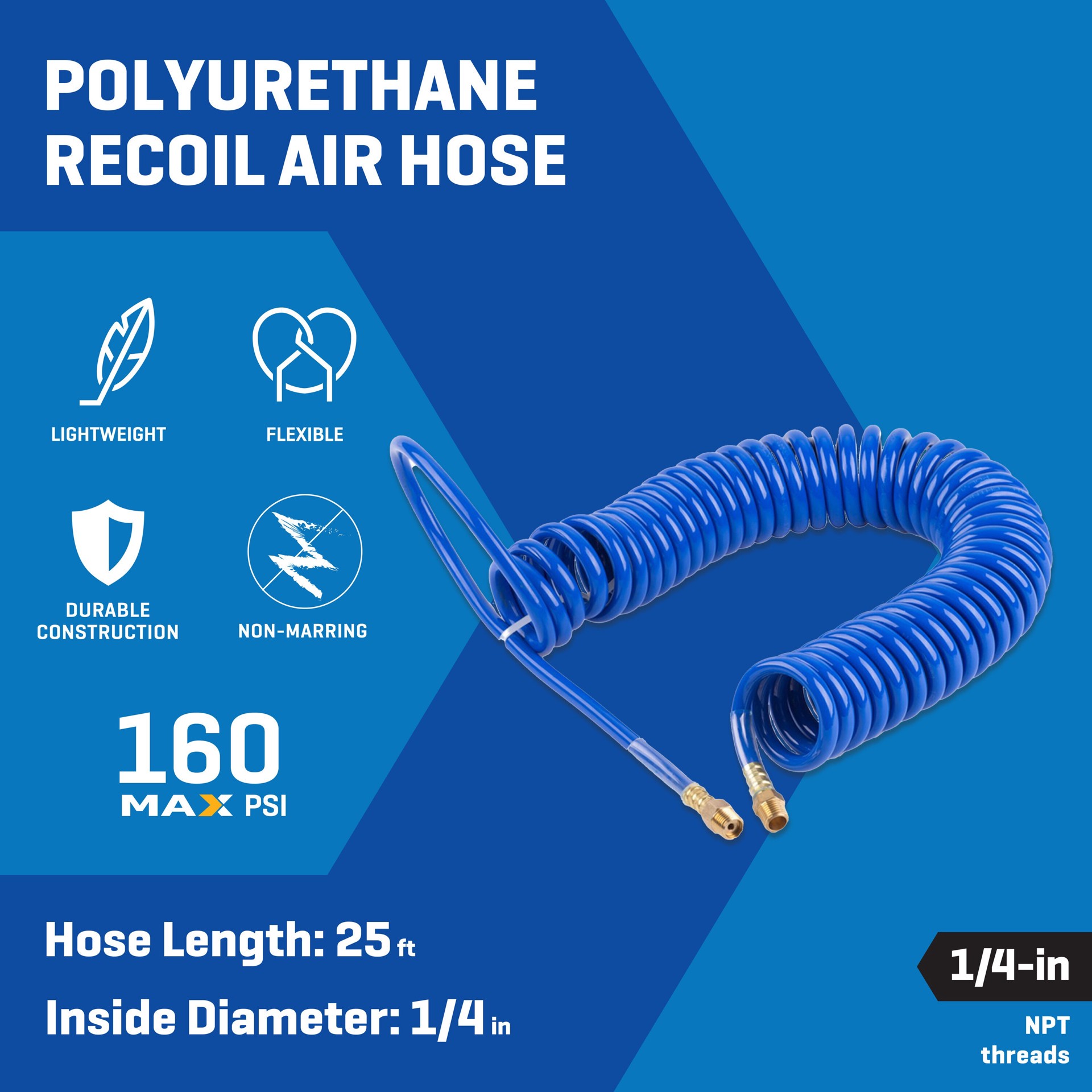slide 5 of 6, Kobalt 1/4-in x 25-Ft Polyurethane Recoil Air Hose, 1 ct