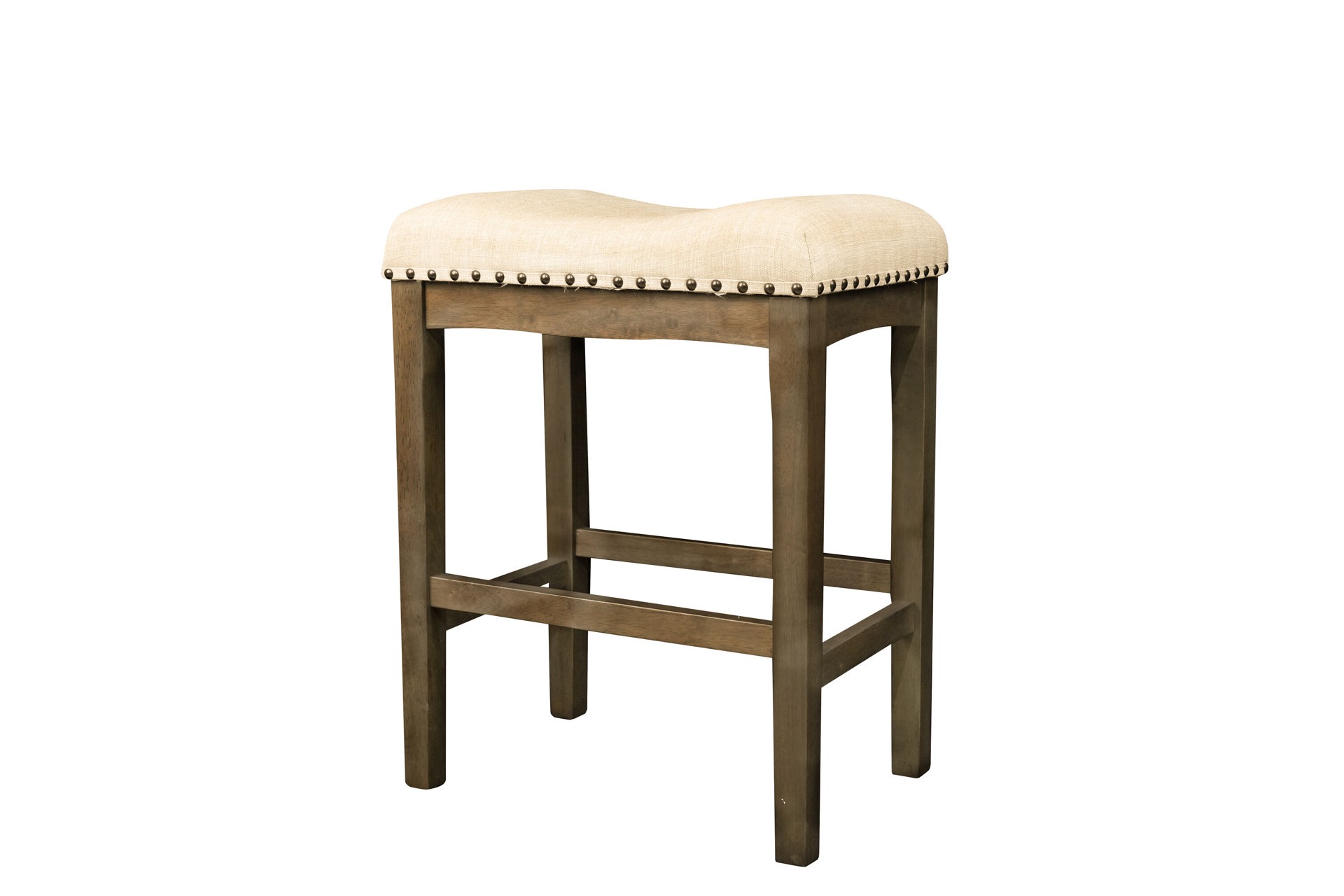 slide 4 of 6, allen + roth Brown 24.0-in H Counter height Upholstered Wood Bar Stool, 1 ct