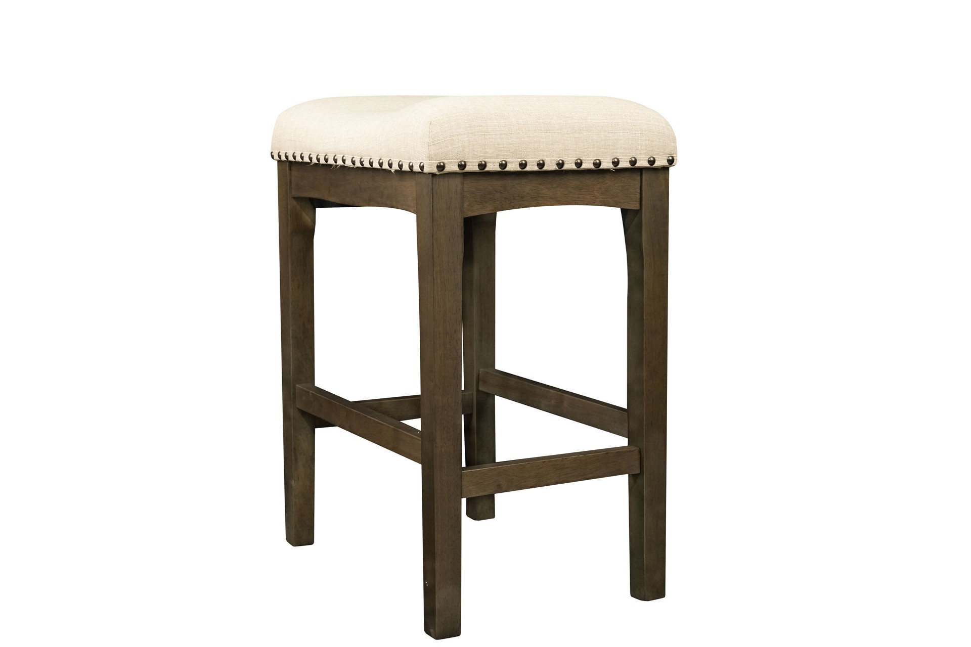 slide 5 of 6, allen + roth Brown 24.0-in H Counter height Upholstered Wood Bar Stool, 1 ct