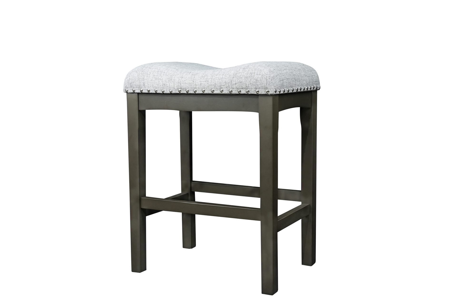 slide 3 of 6, allen + roth Gray 24.0-in H Counter height Upholstered Wood Bar Stool, 1 ct