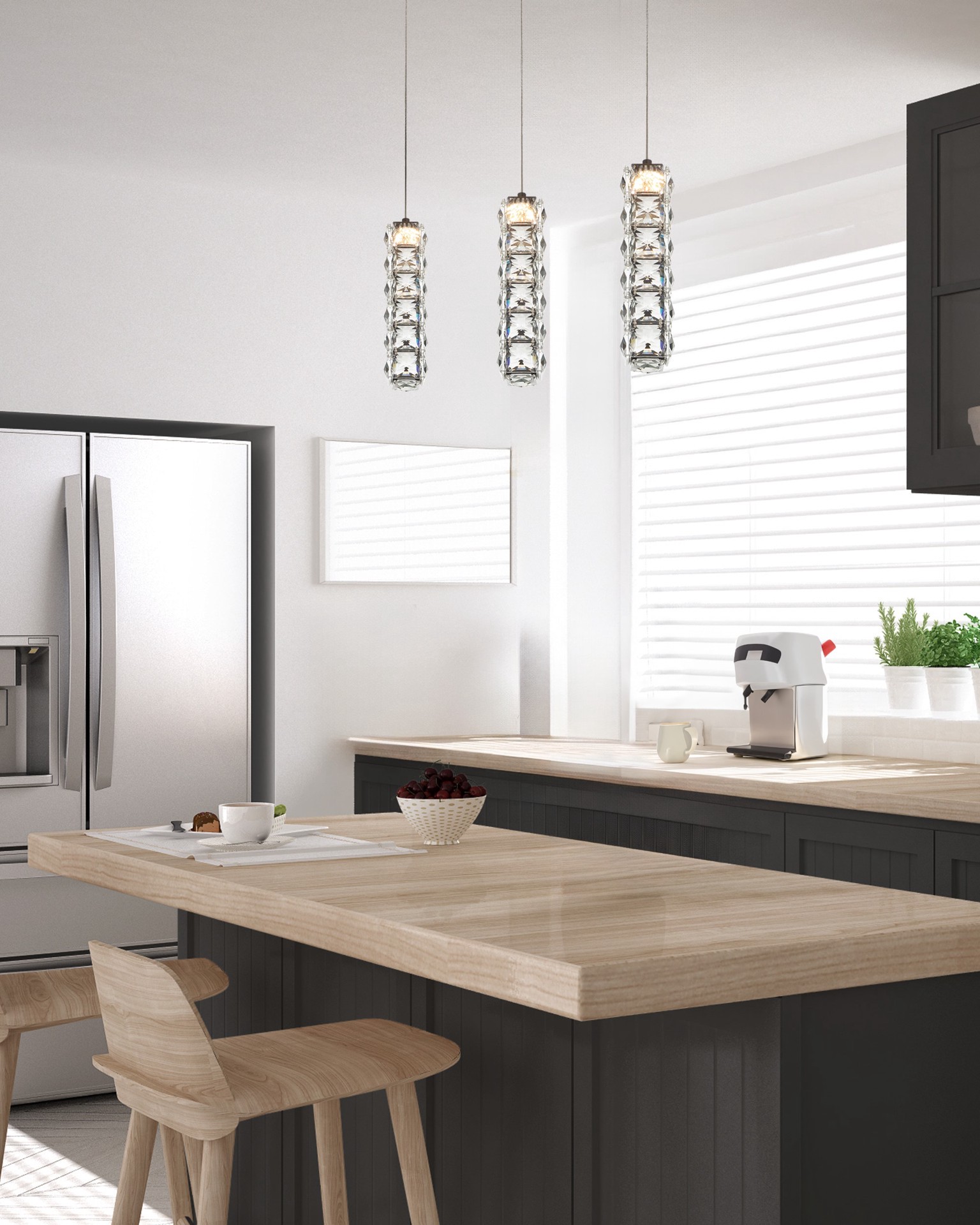 slide 6 of 6, allen + roth Aurelis 1 -Light Black Glam Clear glass Linear Integrated LED Medium Hanging Pendant light, 1 ct