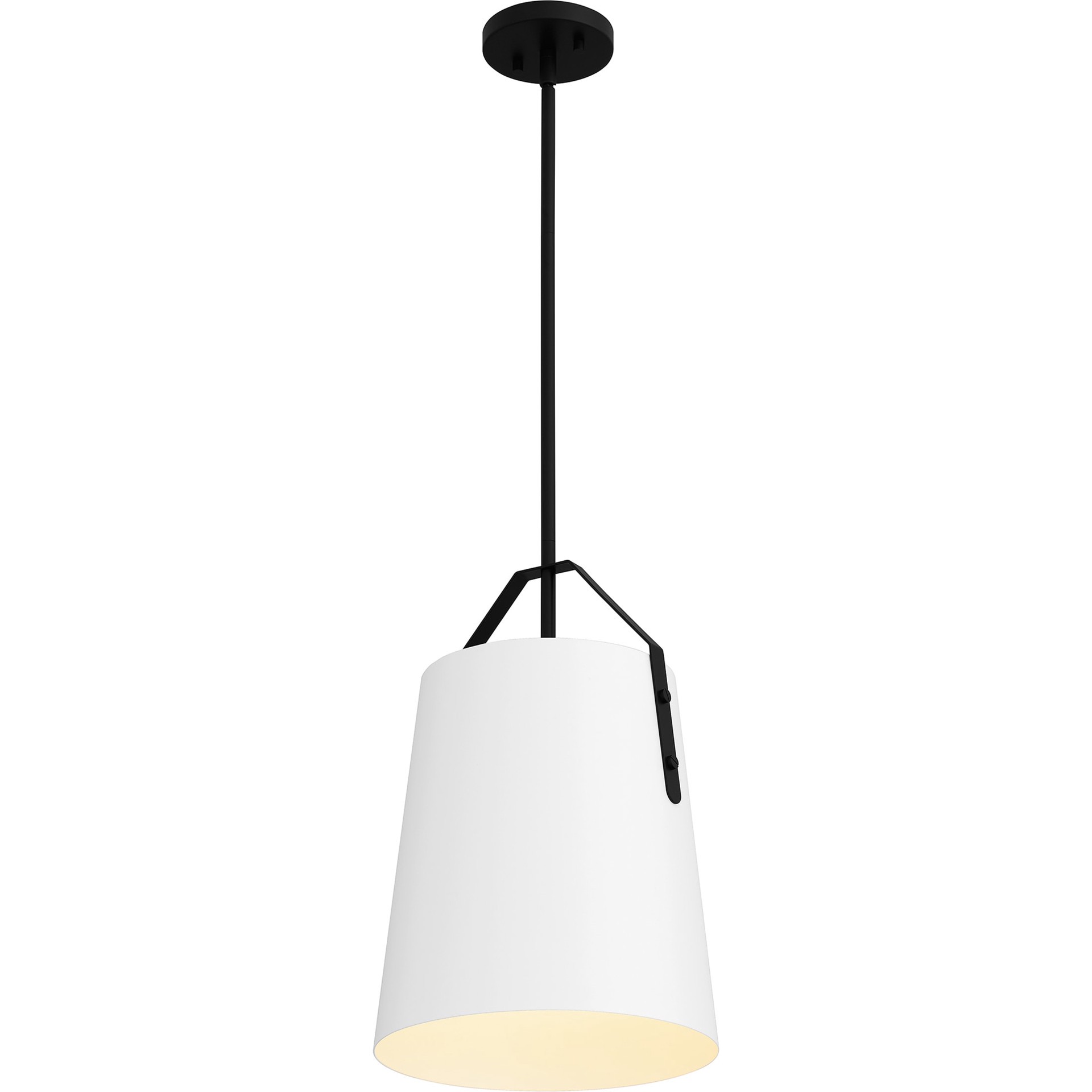 slide 6 of 6, Quoizel Walden 1 -Light White and Matte Black Industrial Cone Medium Hanging Pendant light, 1 ct