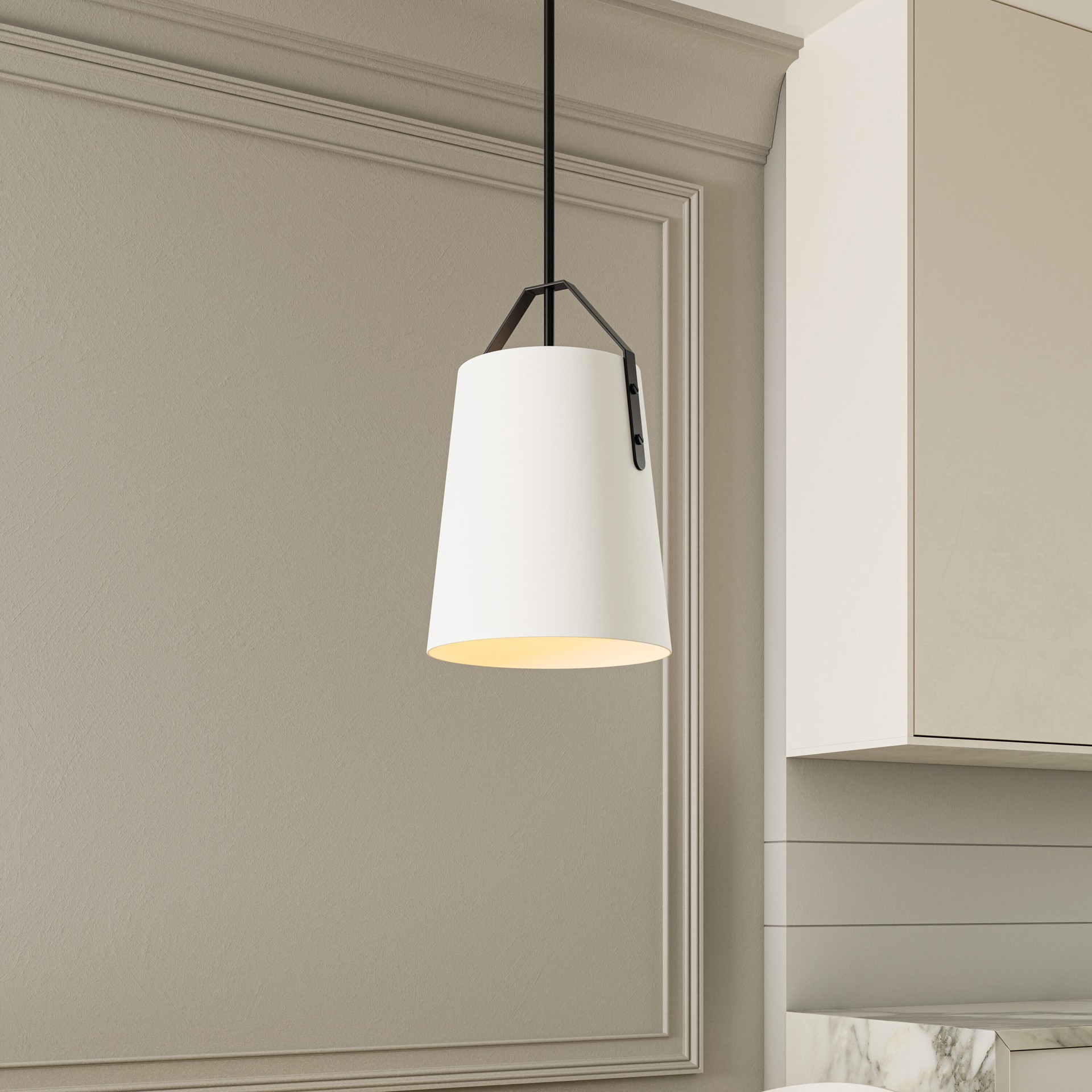 slide 1 of 6, Quoizel Walden 1 -Light White and Matte Black Industrial Cone Medium Hanging Pendant light, 1 ct