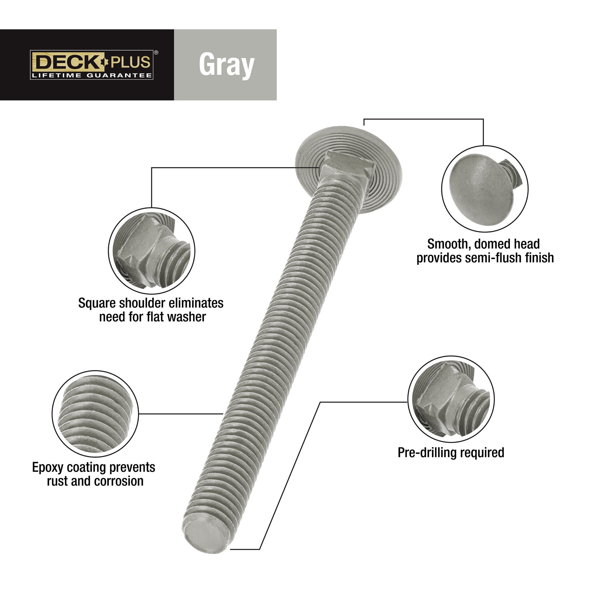 slide 4 of 6, Deck Plus 1/4-in x 2-in Coated Coarse Thread Exterior Carriage Bolt, 1 ct