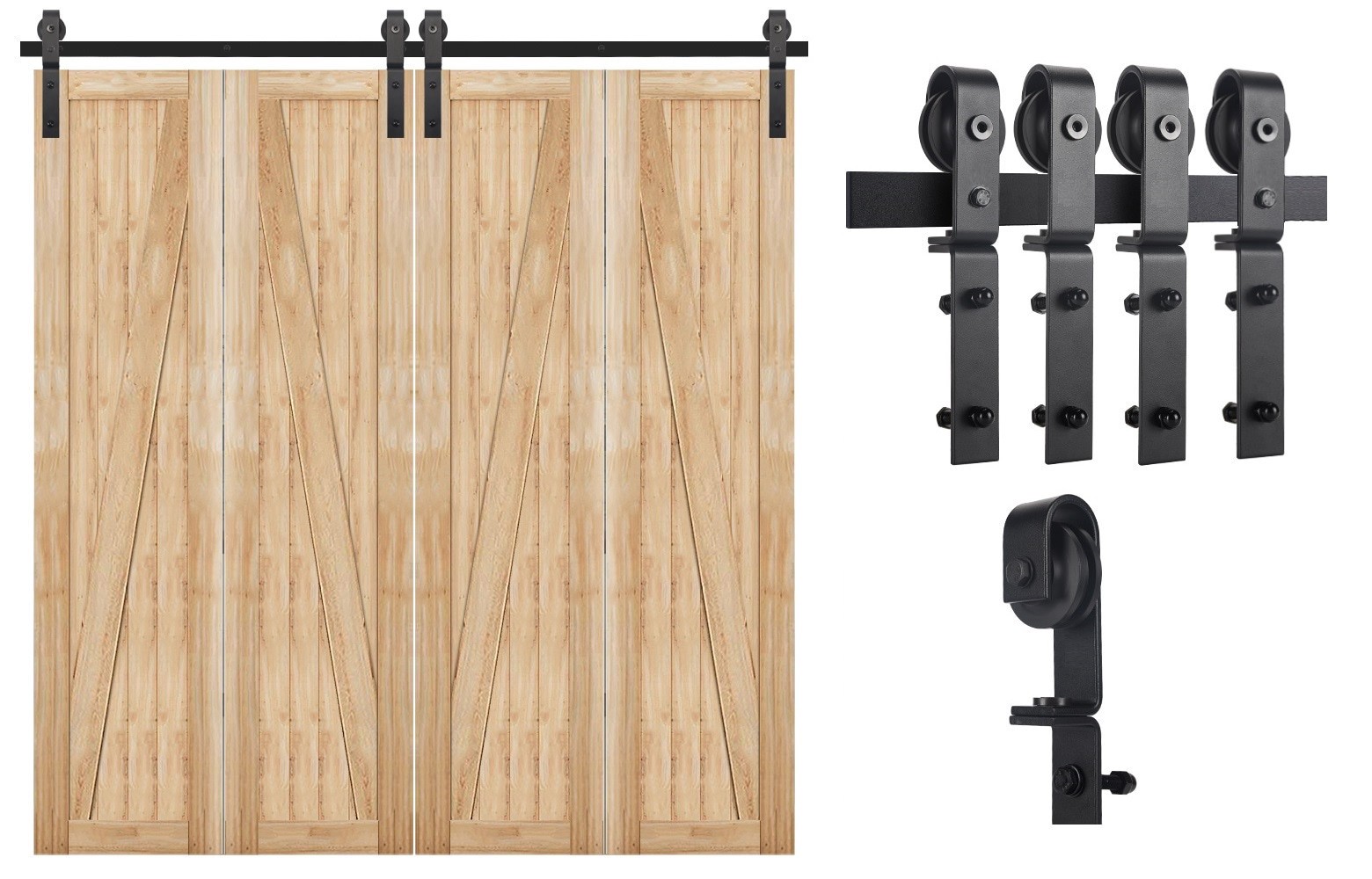 slide 5 of 6, RELIABILT 78-in Matte Black Indoor J-strap Double bifold Barn door hardware kit, 1 ct