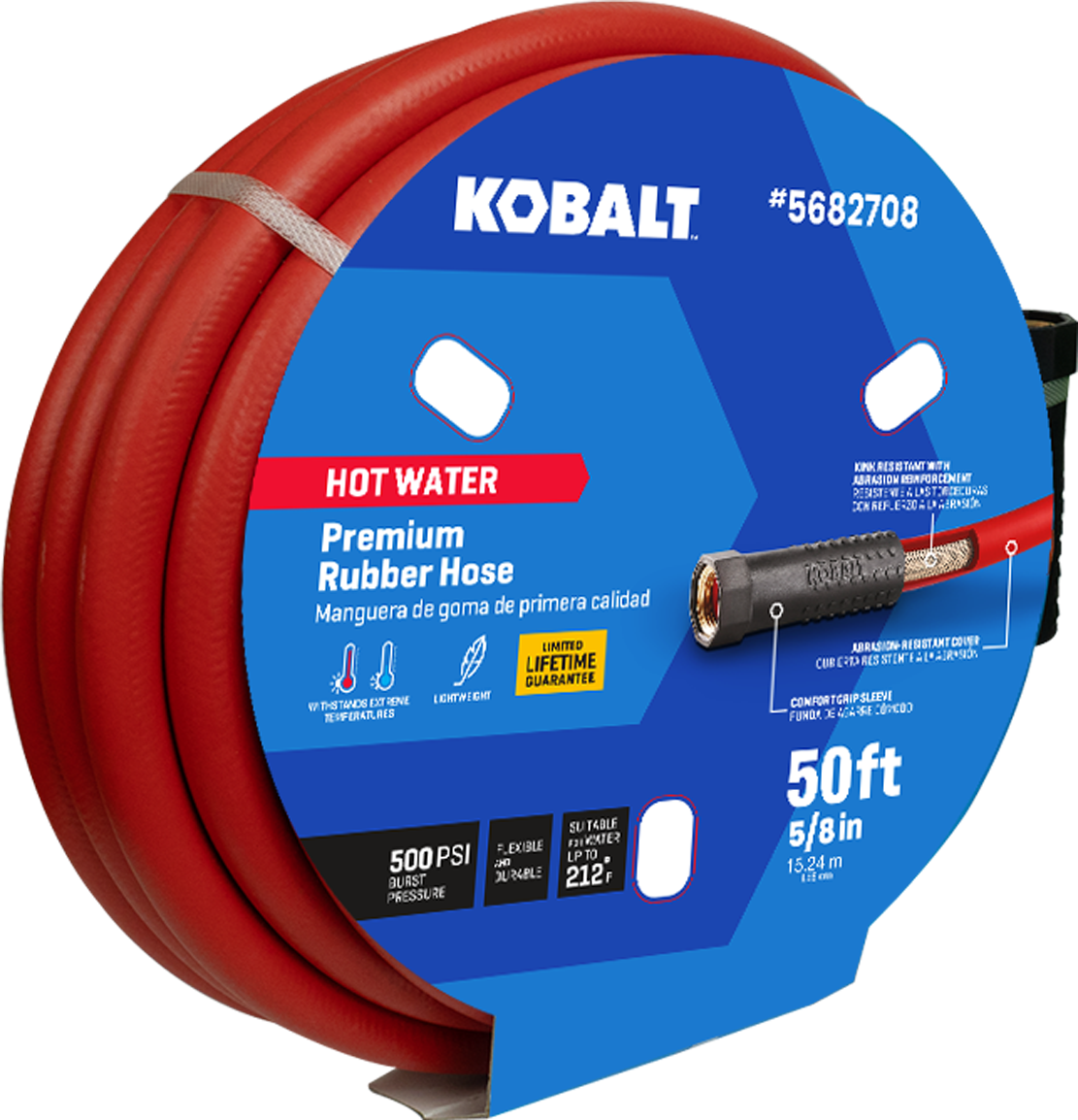 slide 2 of 6, Kobalt Hot Water 5/8-in x 50-ft Rubber Red Coiled Hose, 1 ct
