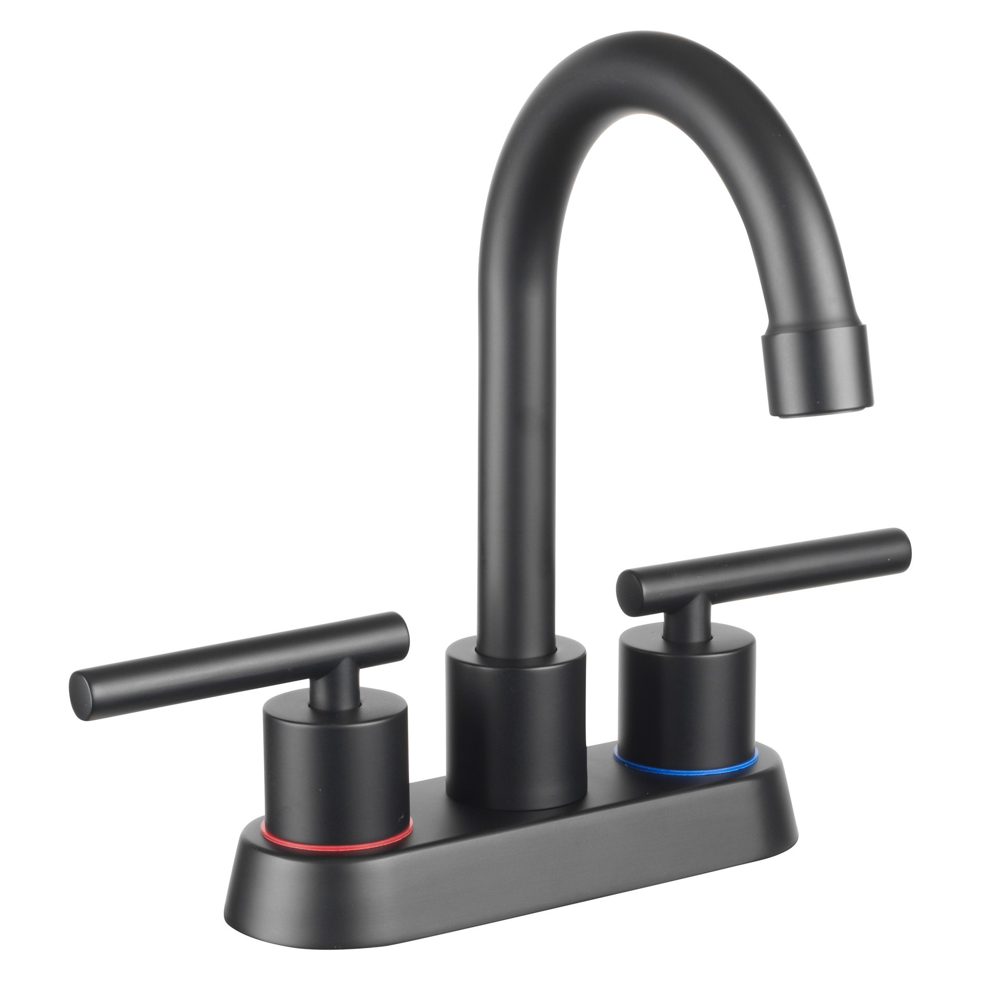 slide 2 of 6, Project Source Larton Matte Black 4-in centerset 2-handle WaterSense High-arc Residential Handle Bathroom Sink Faucet with Drain with Deck Plate, 1 ct