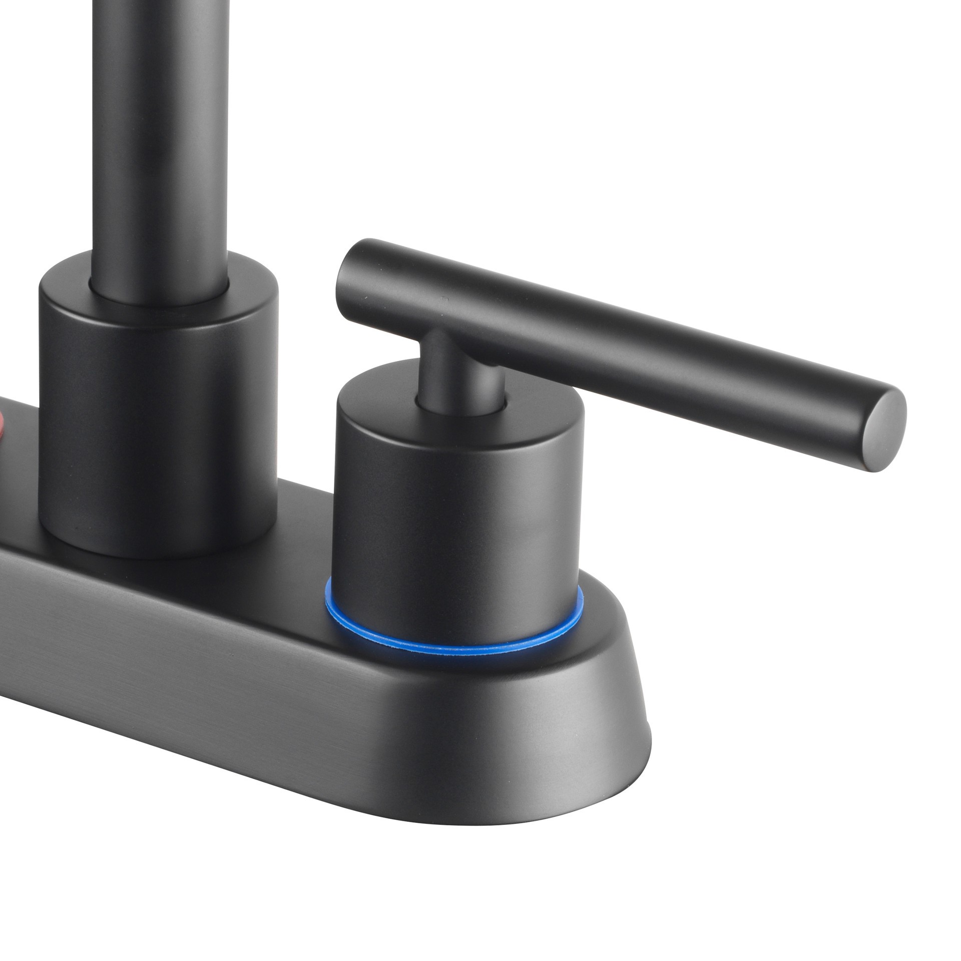 slide 4 of 6, Project Source Larton Matte Black 4-in centerset 2-handle WaterSense High-arc Residential Handle Bathroom Sink Faucet with Drain with Deck Plate, 1 ct