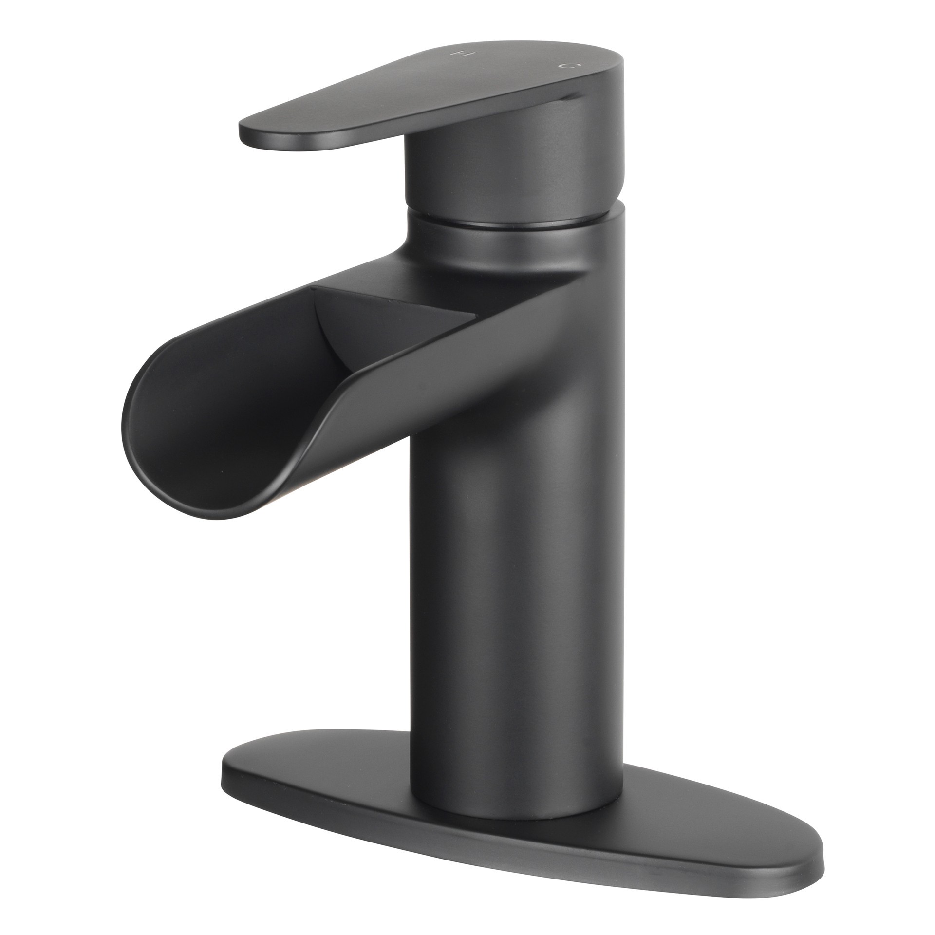 slide 3 of 6, Project Source Haddington Matte Black Single hole 1-handle WaterSense Waterfall Residential Handle Bathroom Sink Faucet with Drain with Deck Plate, 1 ct
