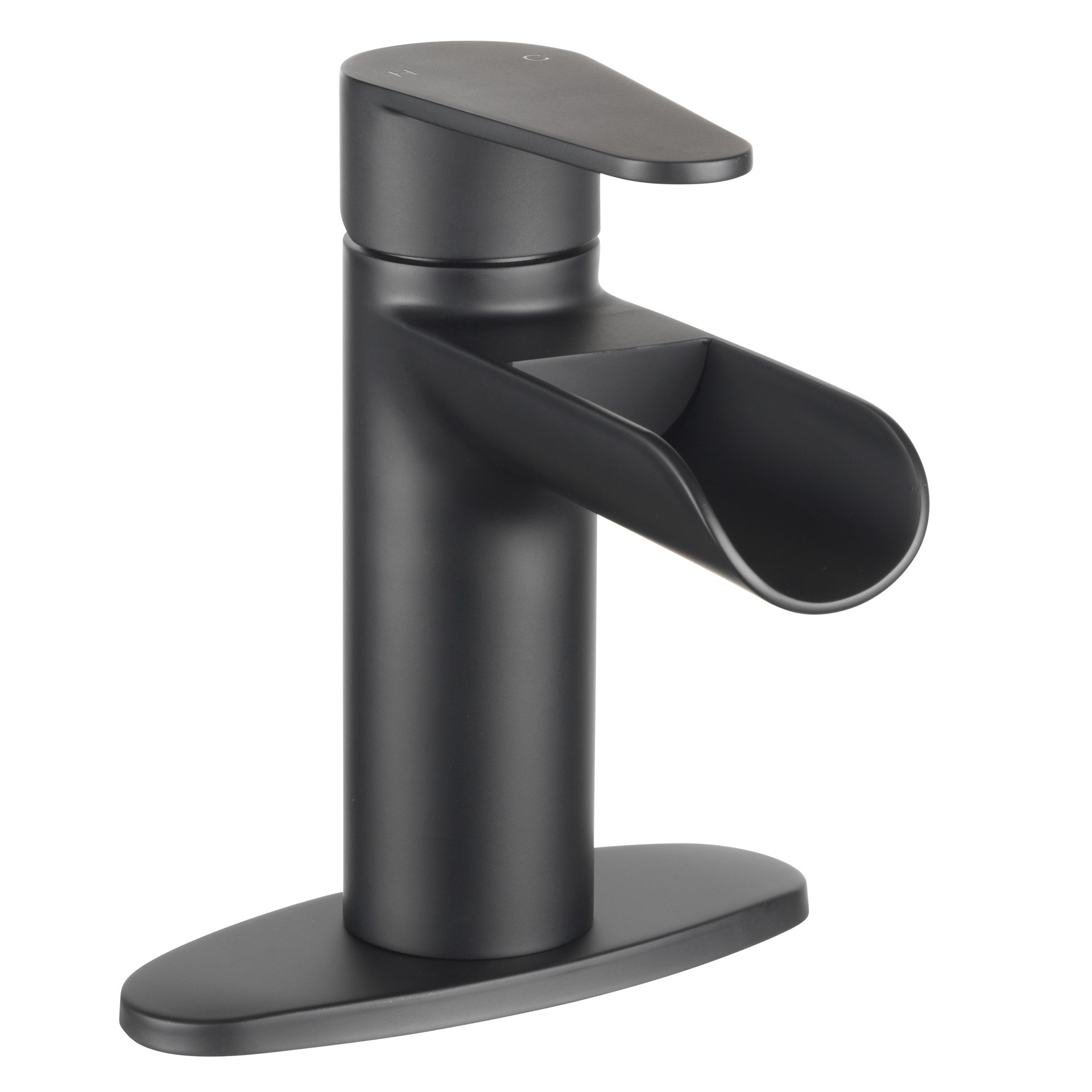 slide 4 of 6, Project Source Haddington Matte Black Single hole 1-handle WaterSense Waterfall Residential Handle Bathroom Sink Faucet with Drain with Deck Plate, 1 ct
