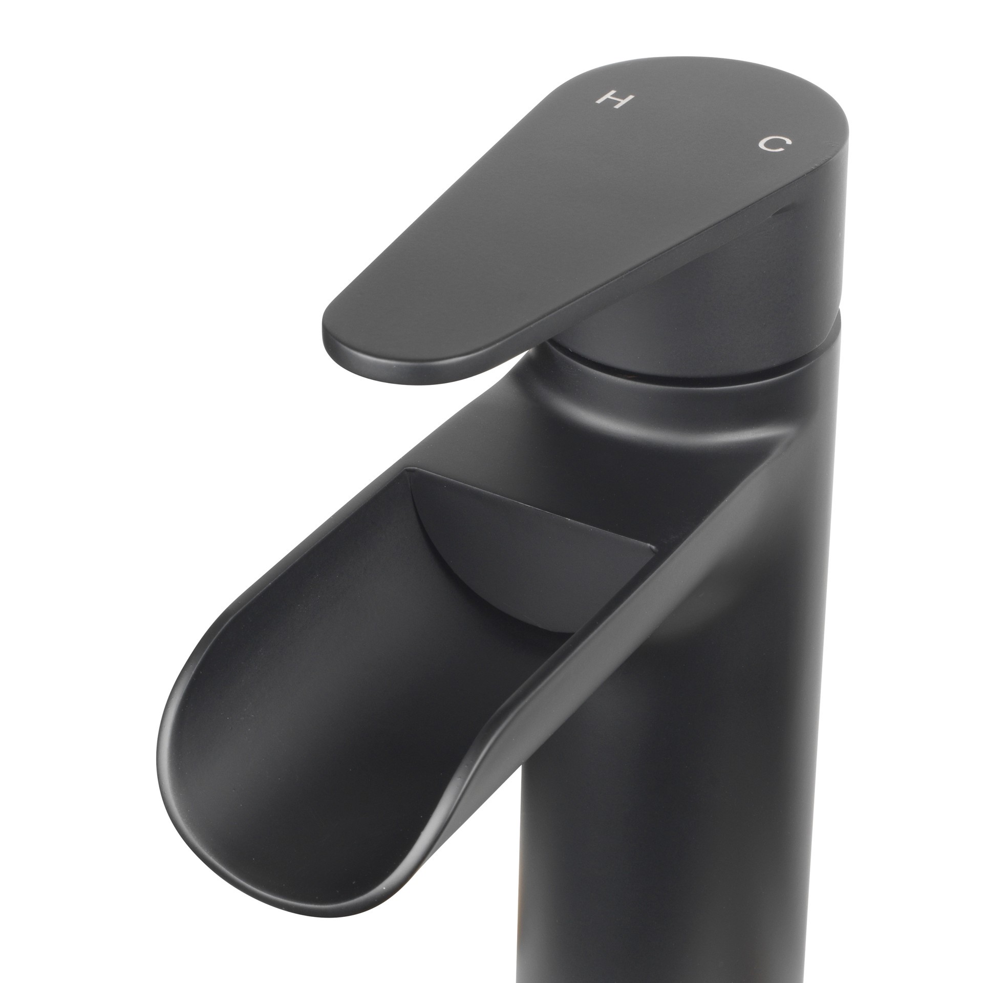 slide 5 of 6, Project Source Haddington Matte Black Single hole 1-handle WaterSense Waterfall Residential Handle Bathroom Sink Faucet with Drain with Deck Plate, 1 ct