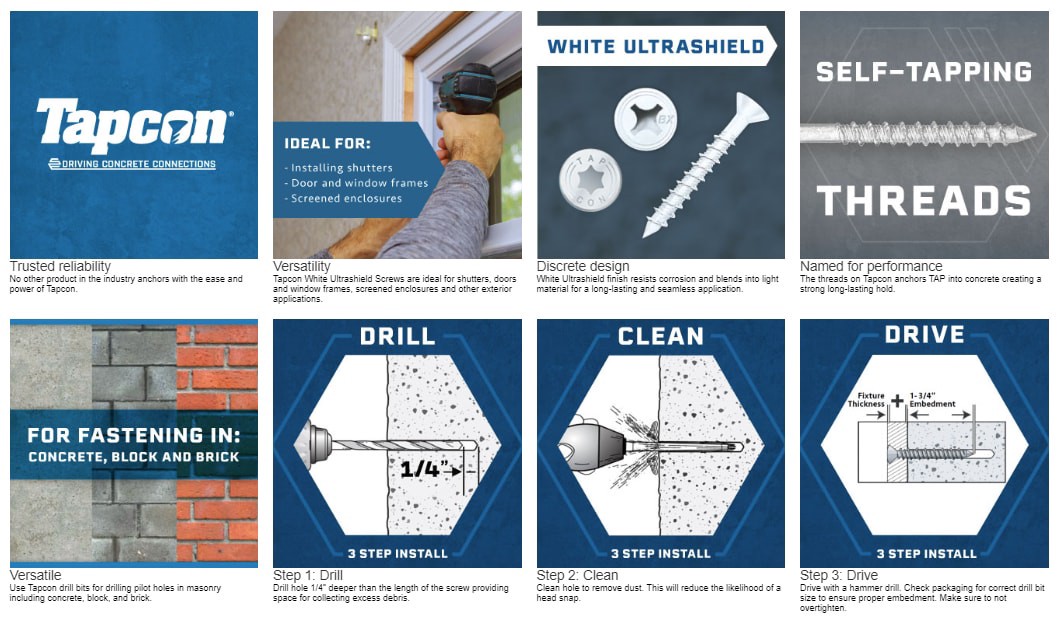 slide 3 of 6, Tapcon 3/16-in x 2-3/4-in Concrete Screw Anchors 150-Pack, 1 ct