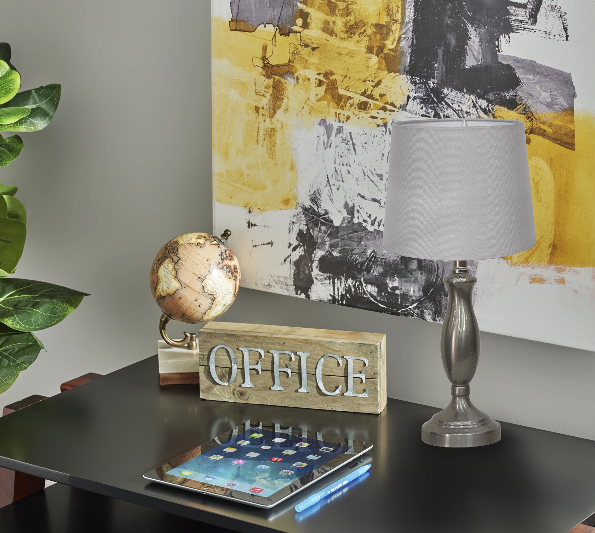 slide 3 of 6, allen + roth 13.25-in Brushed Steel Plug-in Metal Lamp Base, 1 ct