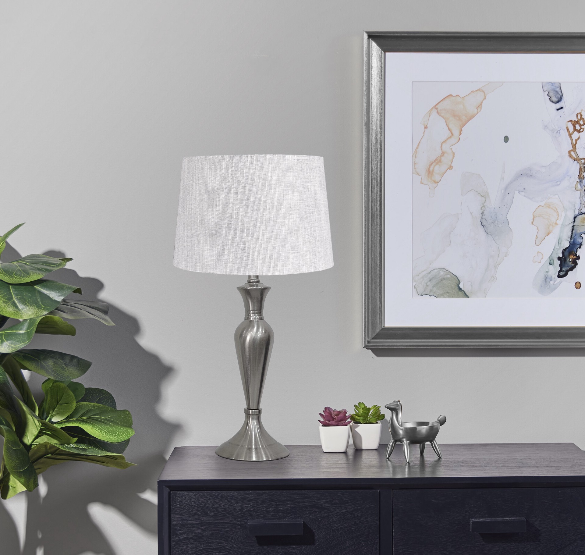 slide 3 of 6, allen + roth 18.5-in Brushed Steel Plug-in Metal Lamp Base, 1 ct