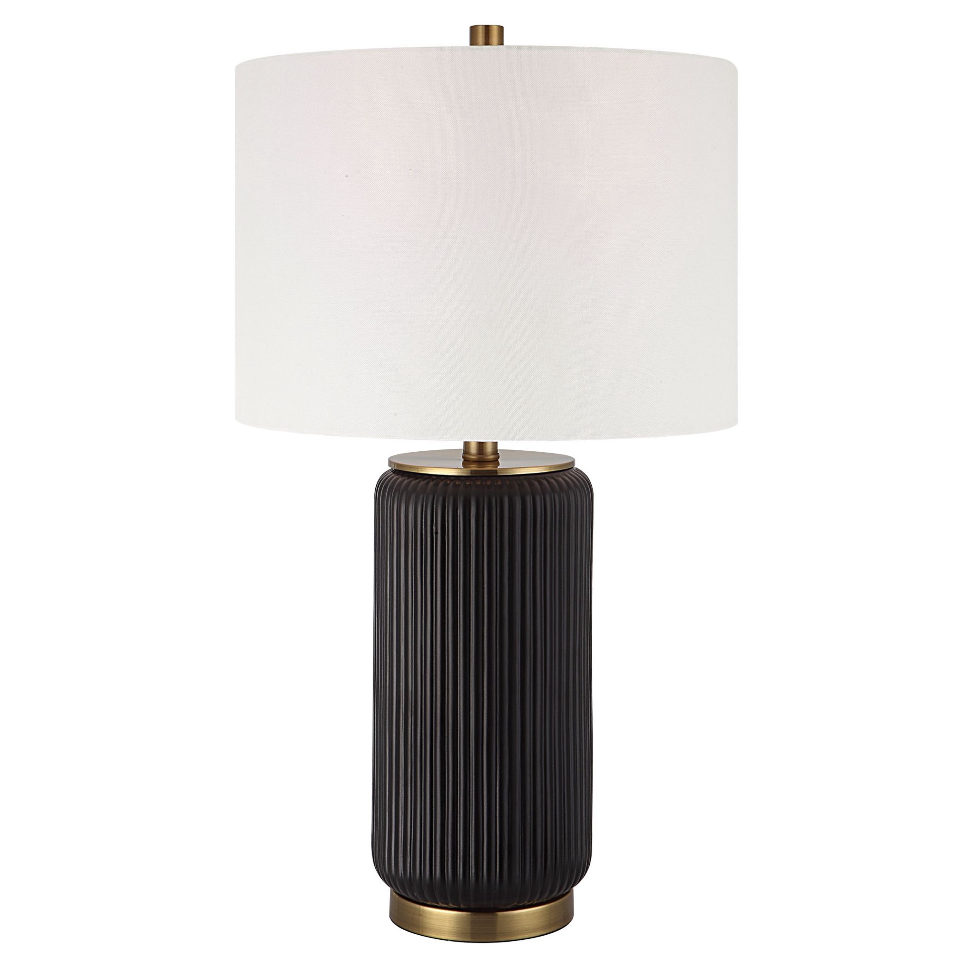 slide 2 of 6, Origin 21 25.5-in Rich black with gold accents LED Rotary socket Table Lamp with Fabric Shade, 1 ct