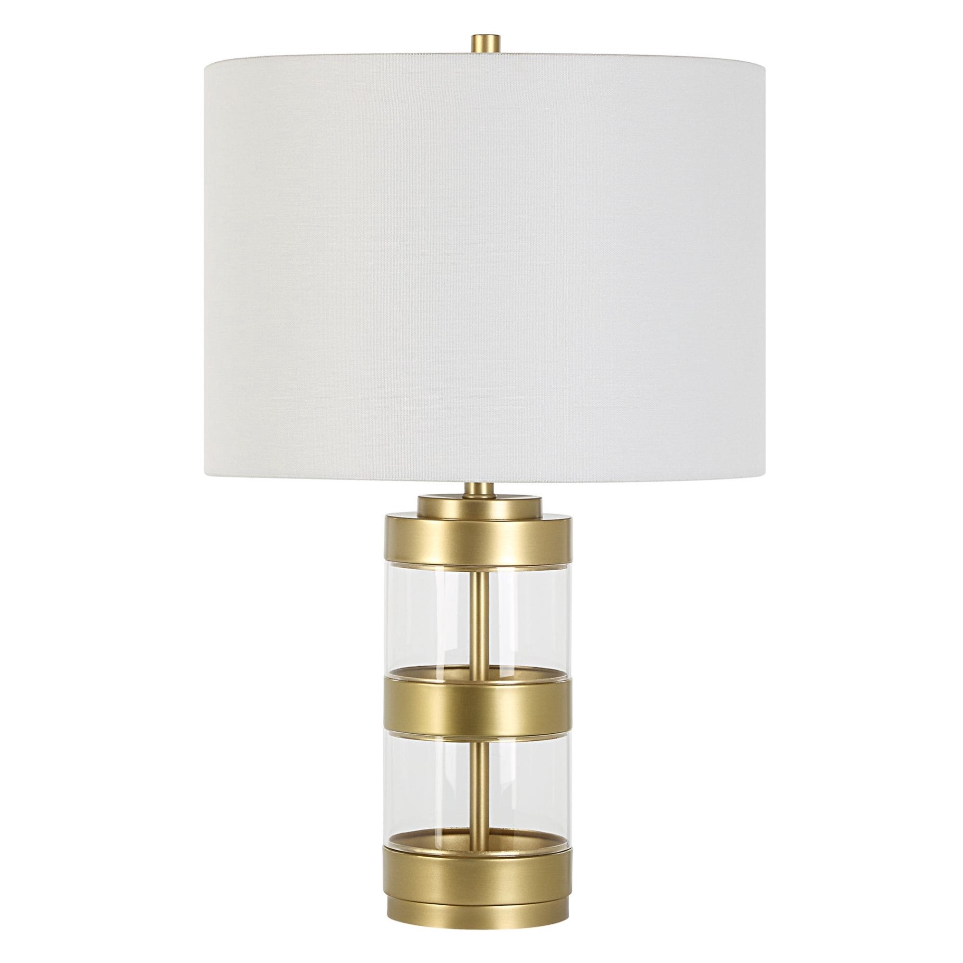 slide 1 of 6, allen + roth 22.25-in Gold and clear acrylic LED Rotary socket Table Lamp with Fabric Shade, 1 ct