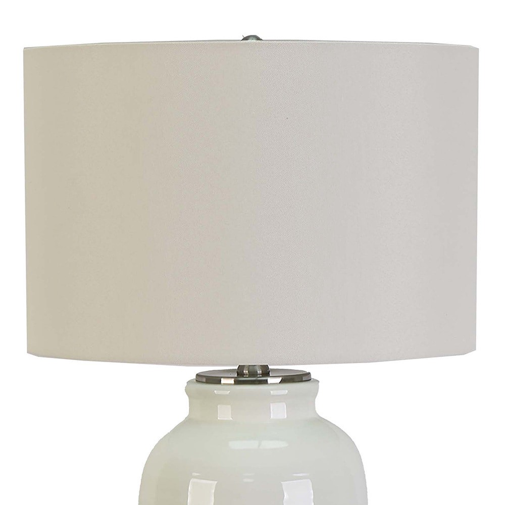 slide 2 of 6, allen + roth 28-in White Glaze LED 3-way Table Lamp with Linen Shade, 1 ct
