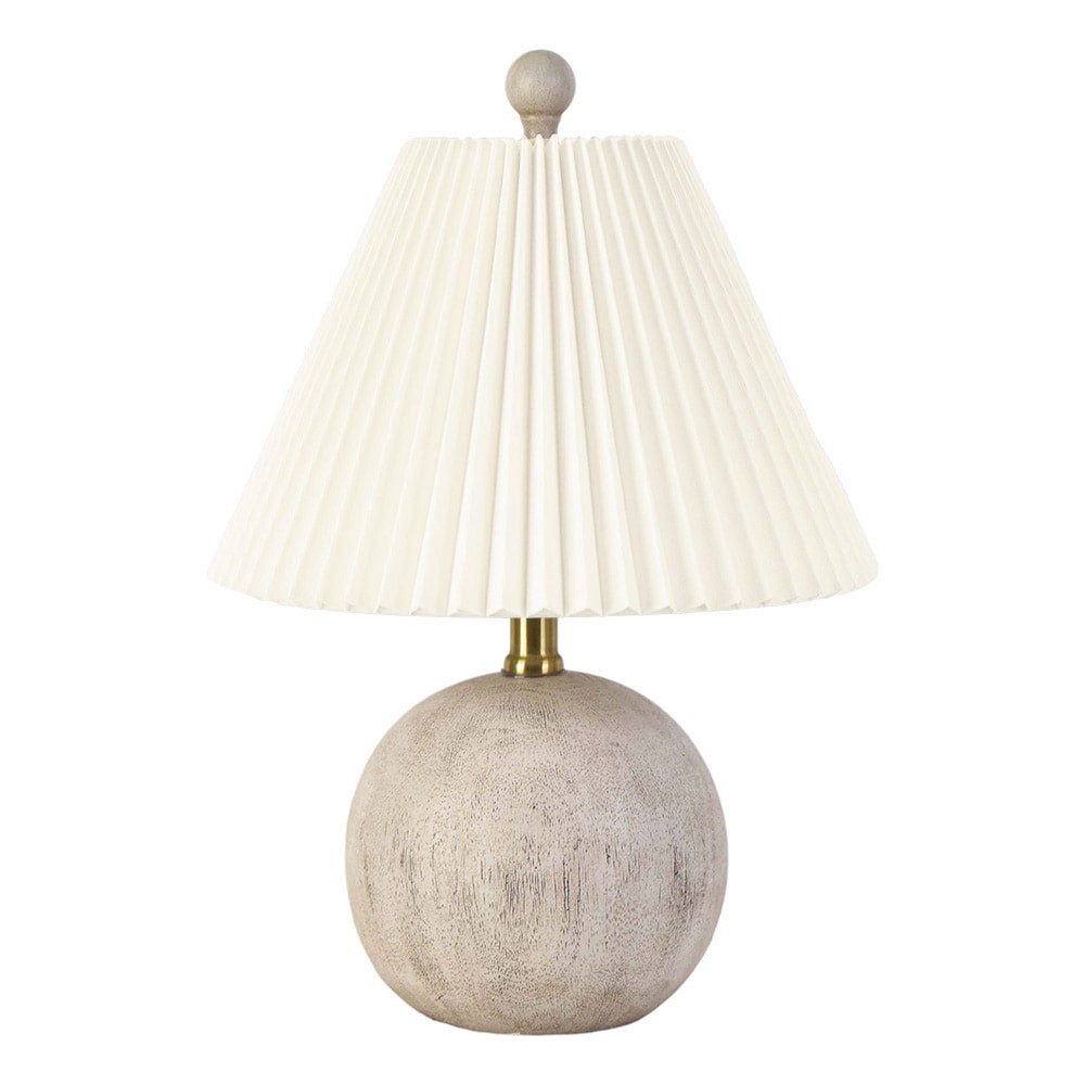 slide 5 of 6, allen + roth 17.25-in White Woodgrain LED Rotary socket Table Lamp with Linen Shade, 1 ct
