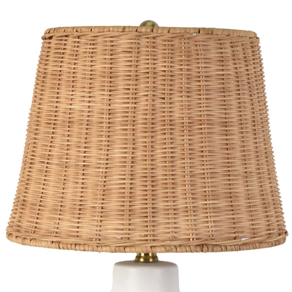 slide 2 of 6, allen + roth 20-in White LED Rotary socket Table Lamp with Rattan Shade, 1 ct