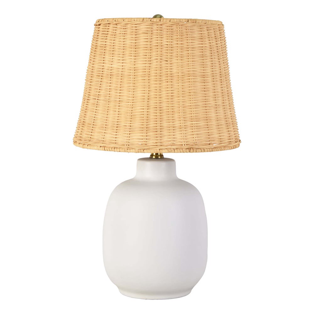 slide 5 of 6, allen + roth 20-in White LED Rotary socket Table Lamp with Rattan Shade, 1 ct