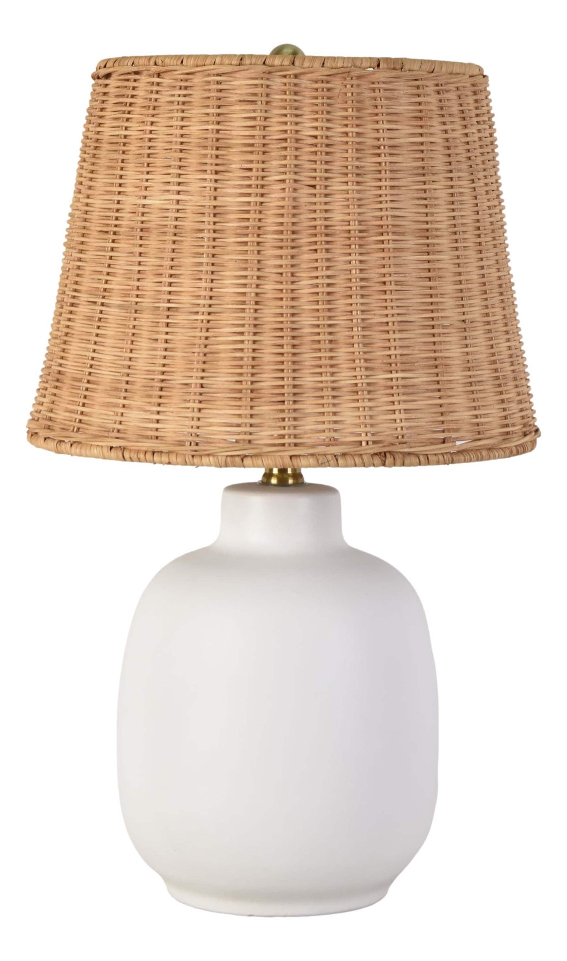 slide 1 of 6, allen + roth 20-in White LED Rotary socket Table Lamp with Rattan Shade, 1 ct