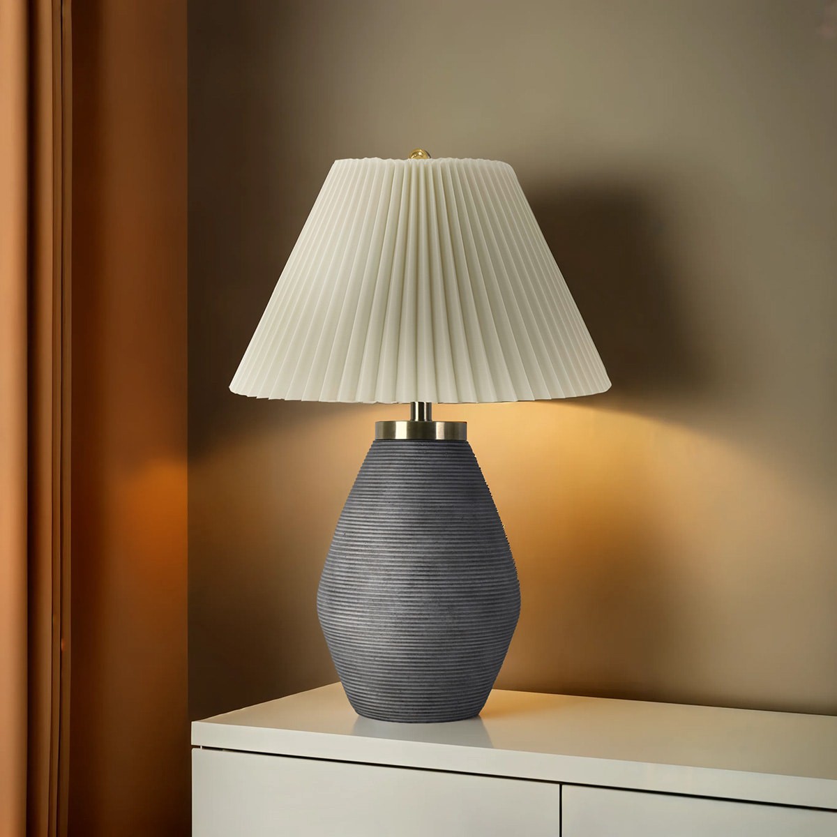 slide 4 of 5, allen + roth Mix Match 18-in Navy/Gray Plug-in 3-way Resin Lamp Base, 1 ct