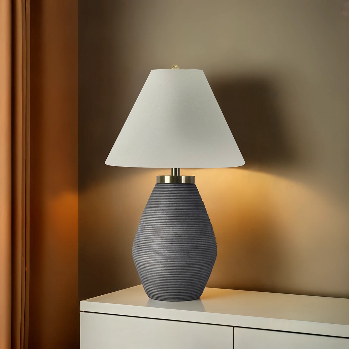 slide 5 of 5, allen + roth Mix Match 18-in Navy/Gray Plug-in 3-way Resin Lamp Base, 1 ct