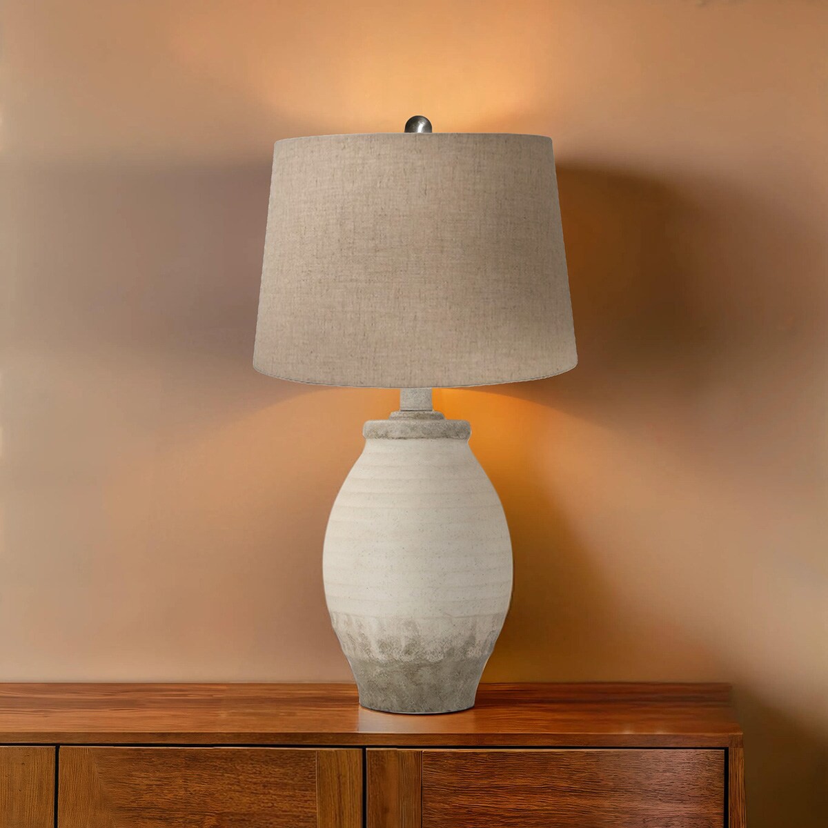 slide 4 of 5, allen + roth Mix Match 13.5-in Distressed White Plug-in Rotary socket Resin Lamp Base, 1 ct