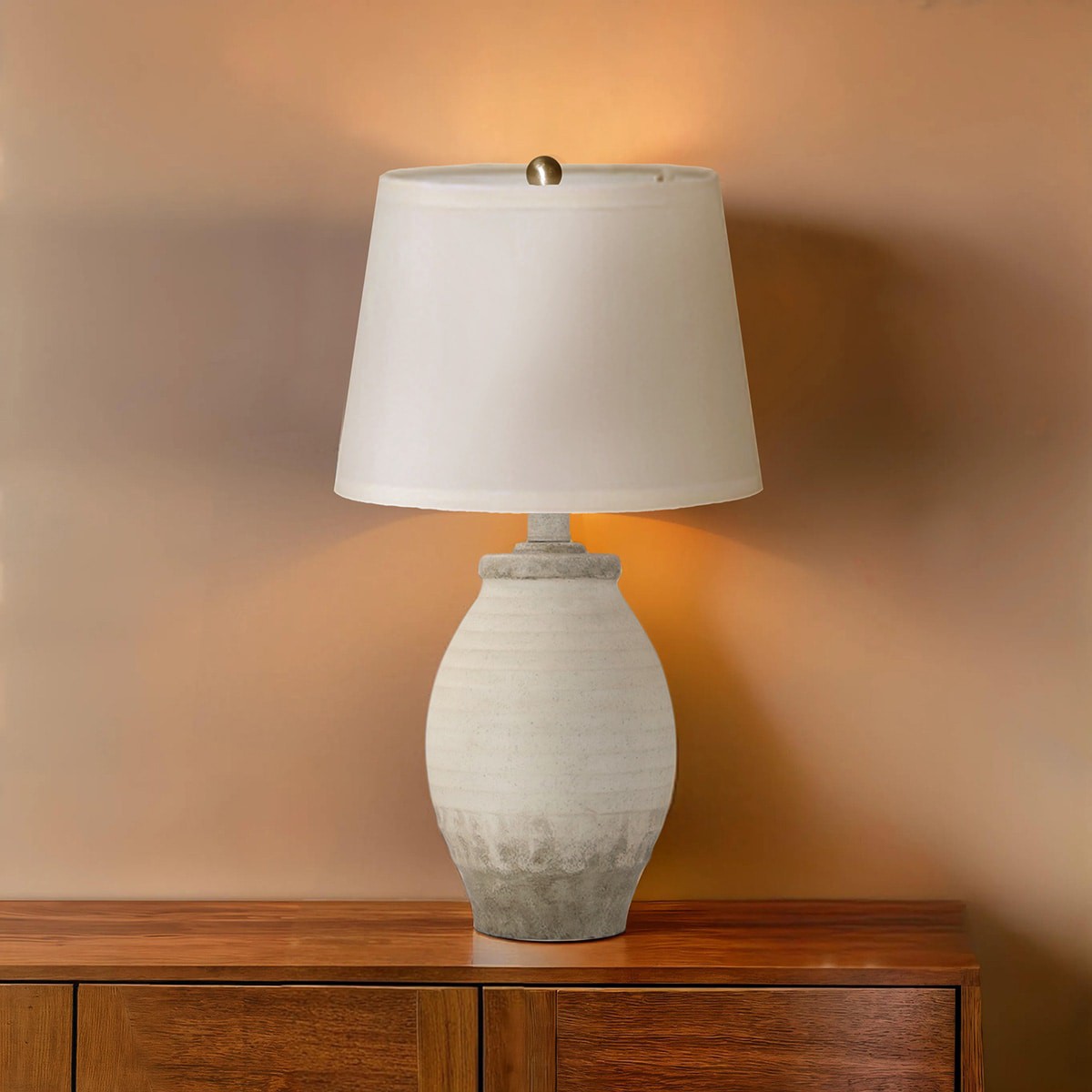 slide 5 of 5, allen + roth Mix Match 13.5-in Distressed White Plug-in Rotary socket Resin Lamp Base, 1 ct