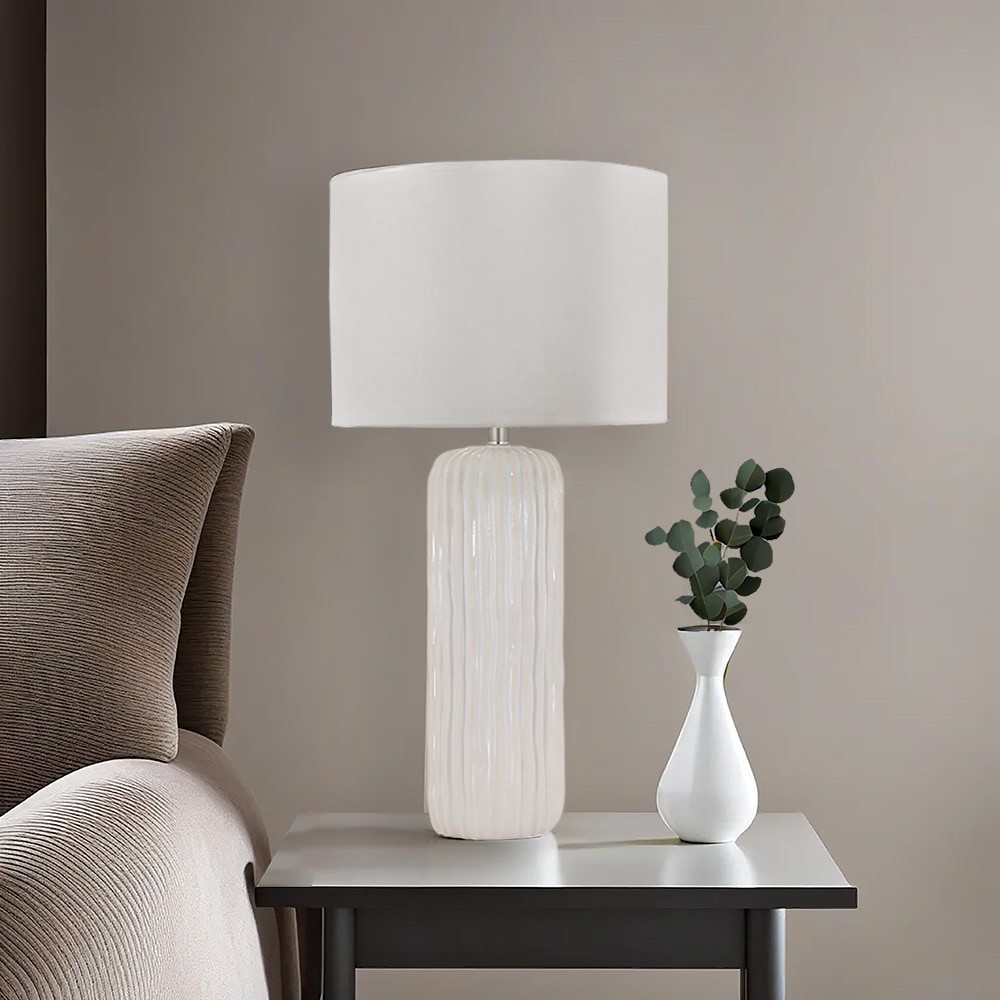 slide 6 of 6, Origin 21 29.25-in Cream Glaze LED Rotary socket Table Lamp with Linen Shade, 1 ct