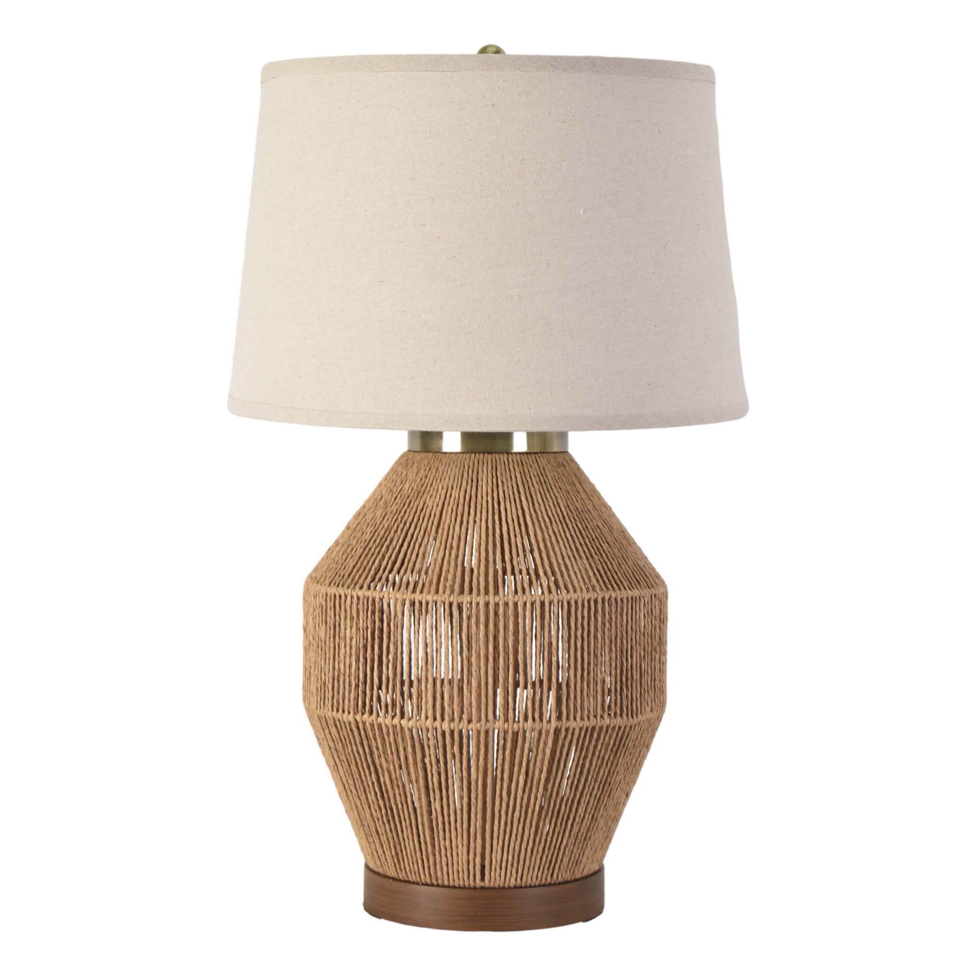 slide 1 of 6, allen + roth 25-in Natural Paper Rope LED 3-way Table Lamp with Linen Shade, 1 ct