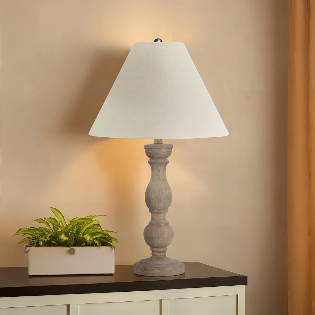 slide 4 of 5, allen + roth Mix Match 19.5-in Heathered Woodgrain Plug-in Rotary socket Resin Lamp Base, 1 ct