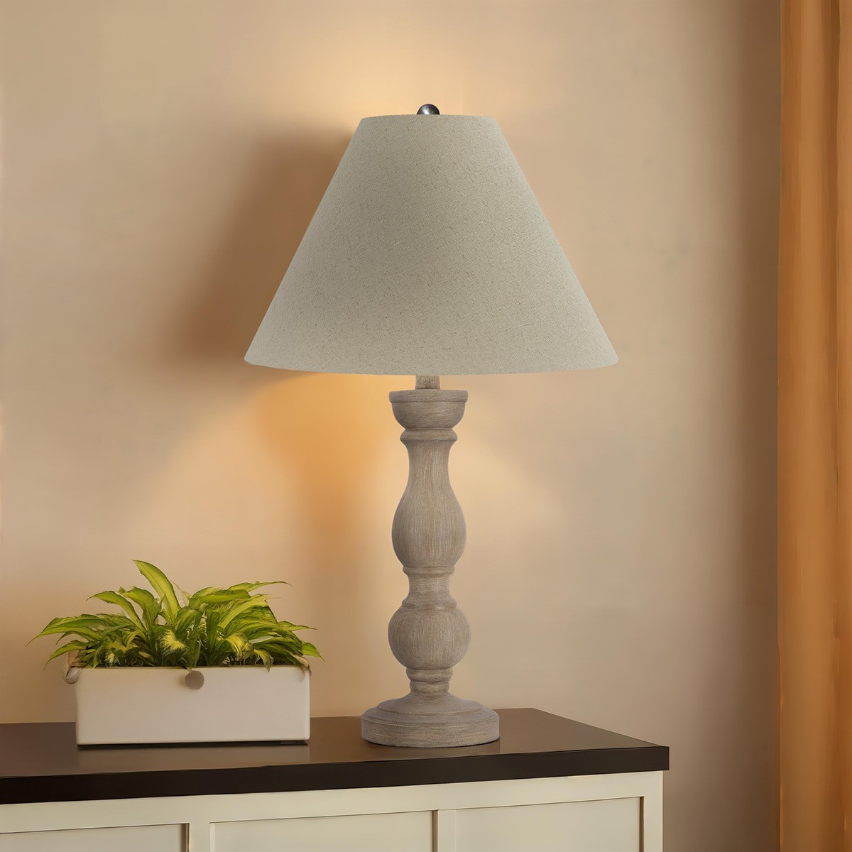 slide 5 of 5, allen + roth Mix Match 19.5-in Heathered Woodgrain Plug-in Rotary socket Resin Lamp Base, 1 ct