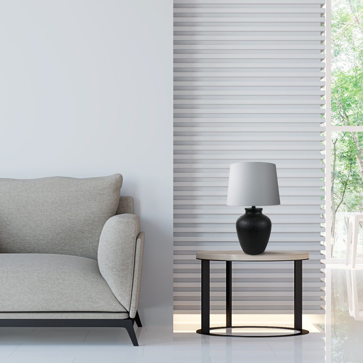 slide 5 of 6, allen + roth 24-in Matte Black On/Off switch Table Lamp with Fabric Shade, 1 ct