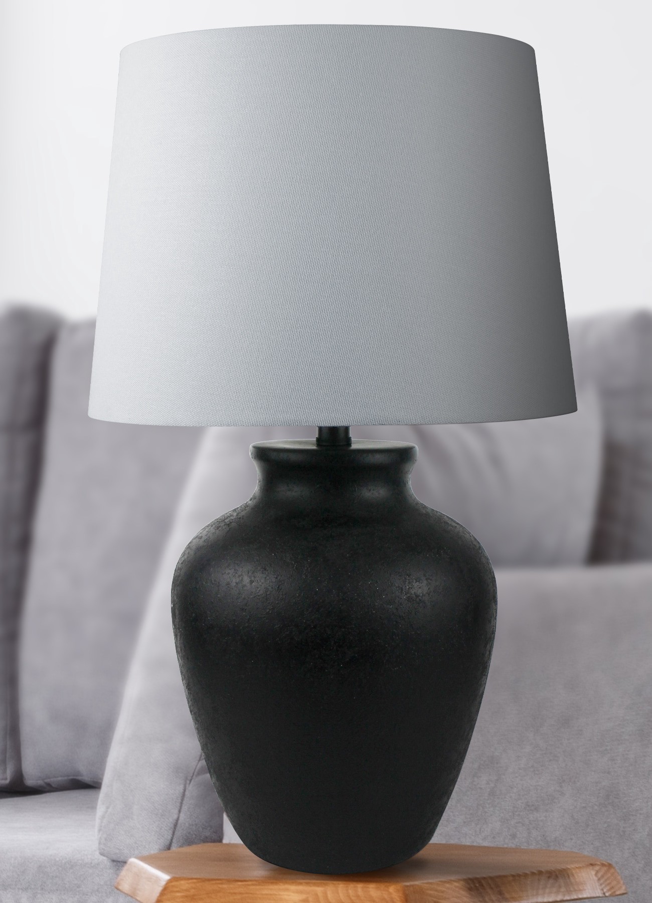 slide 1 of 6, allen + roth 24-in Matte Black On/Off switch Table Lamp with Fabric Shade, 1 ct