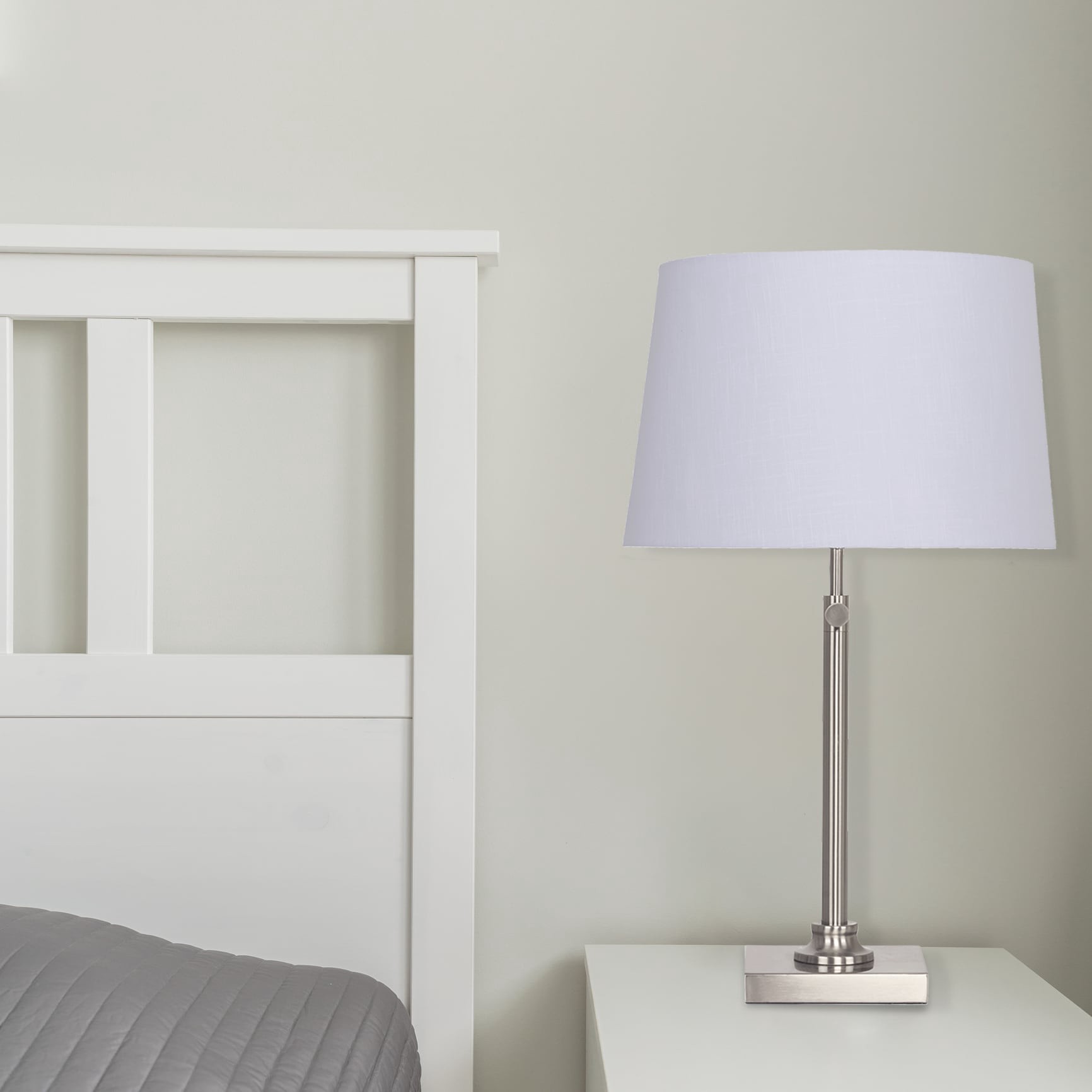 slide 4 of 6, allen + roth 21.5-in Brushed Nickel Plug-in 3-way Metal Stick Lamp Base, 1 ct