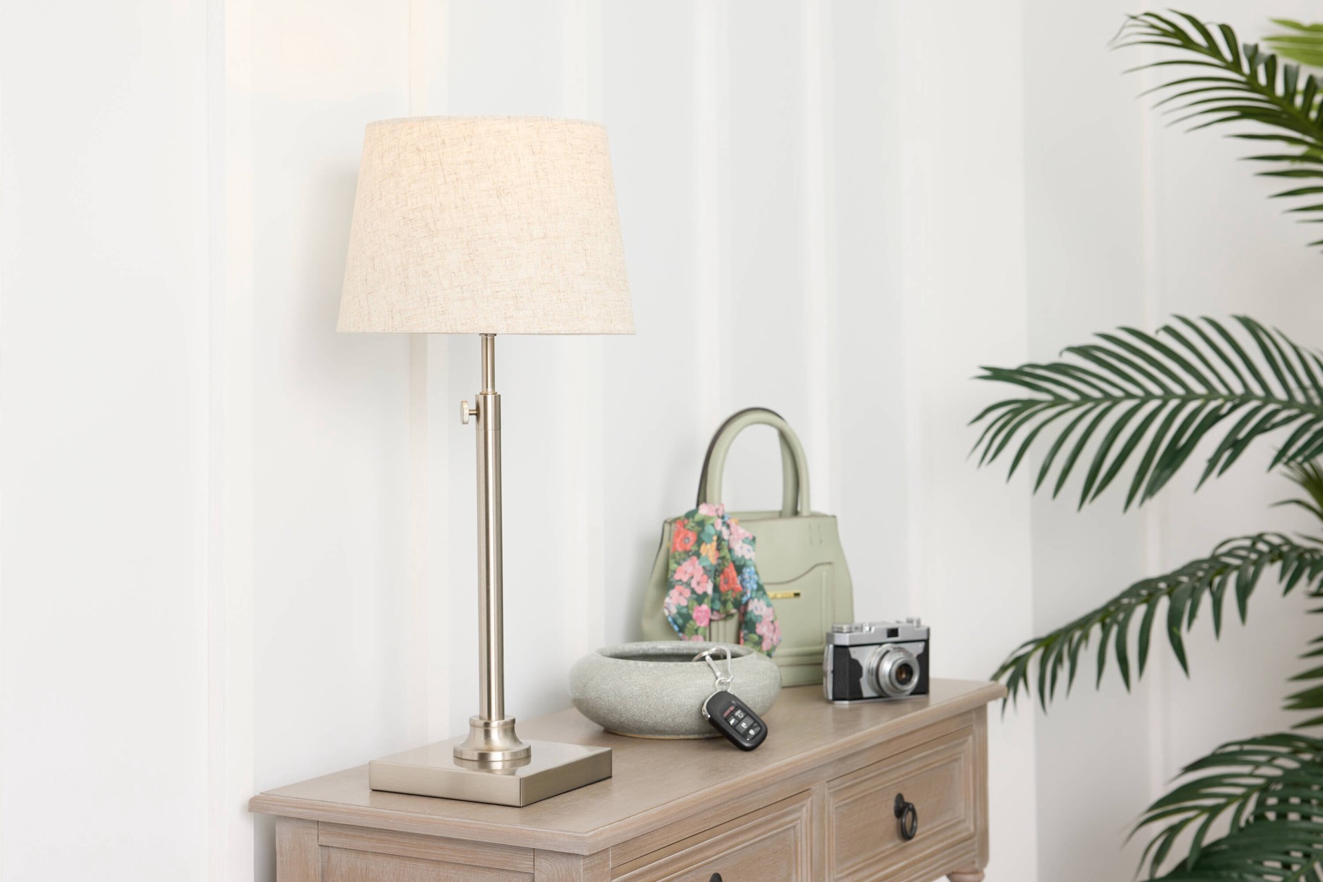 slide 2 of 6, allen + roth 21.5-in Brushed Nickel Plug-in 3-way Metal Stick Lamp Base, 1 ct