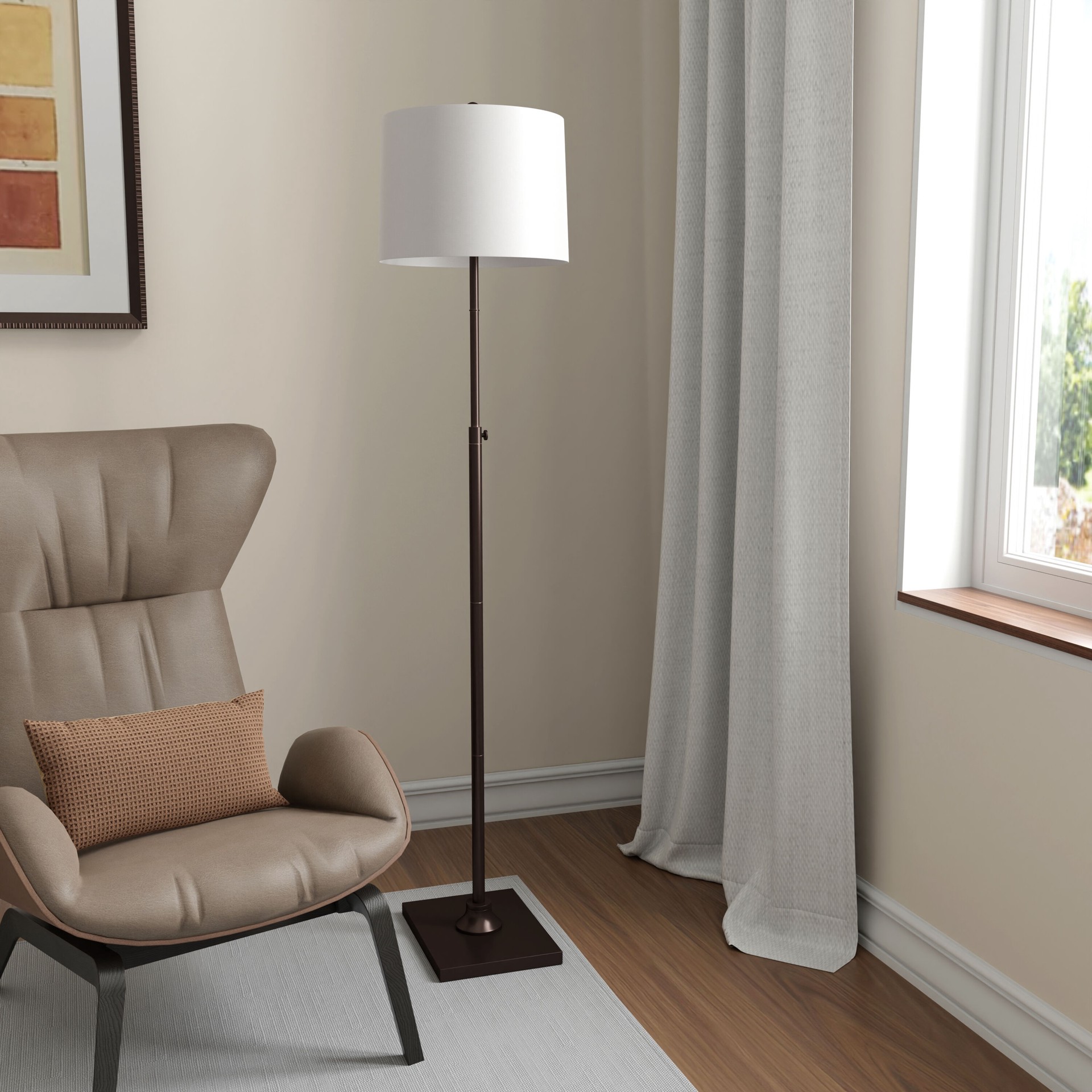 slide 5 of 6, allen + roth 63-in Oil Rubbed Bronze Standard Floor Lamp with Linen Shade, 1 ct