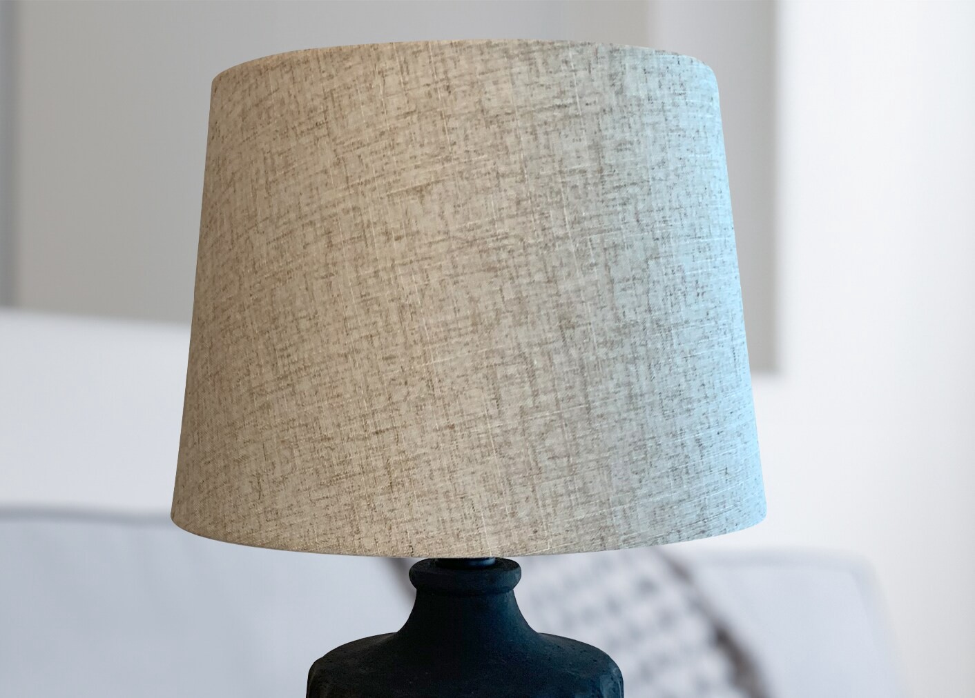 slide 3 of 6, allen + roth 7-in x 10-in Tan Linen Drum Lamp Shade, 1 ct