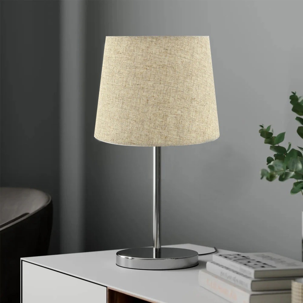 slide 5 of 6, allen + roth 7-in x 10-in Tan Linen Drum Lamp Shade, 1 ct