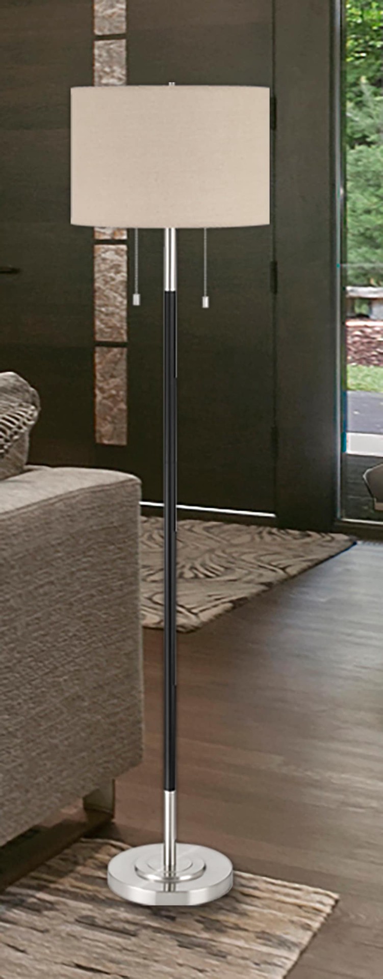 slide 1 of 6, allen + roth 62.5-in Brushed Nickel Shaded floor lamp Floor Lamp with Linen Shade, 1 ct